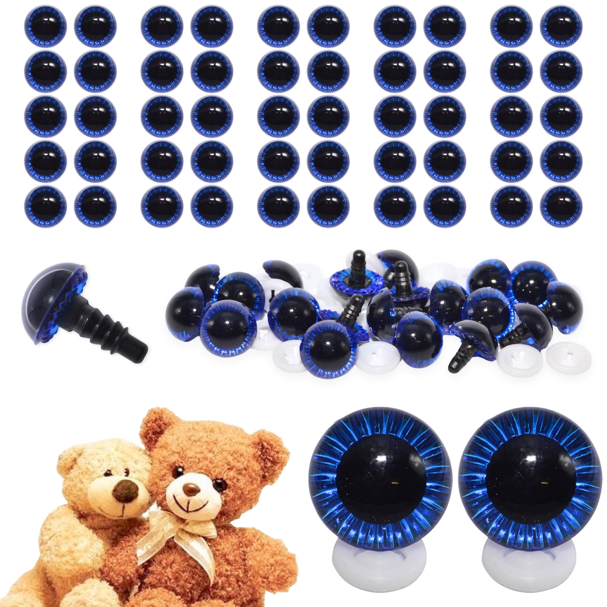celloexpress 23mm Blue Owl Eyes with Plastic Backs - Safety Eyes for Soft Toy Teddy Bear Animal Making (Pack of 50 Pairs)