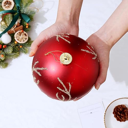 Miniatura 3 de Bolas de adorno de Navidad, bolas de pintura extra grandes, juego de 2 piezas de 6 pulgadas para colgar en el árbol (rojo)