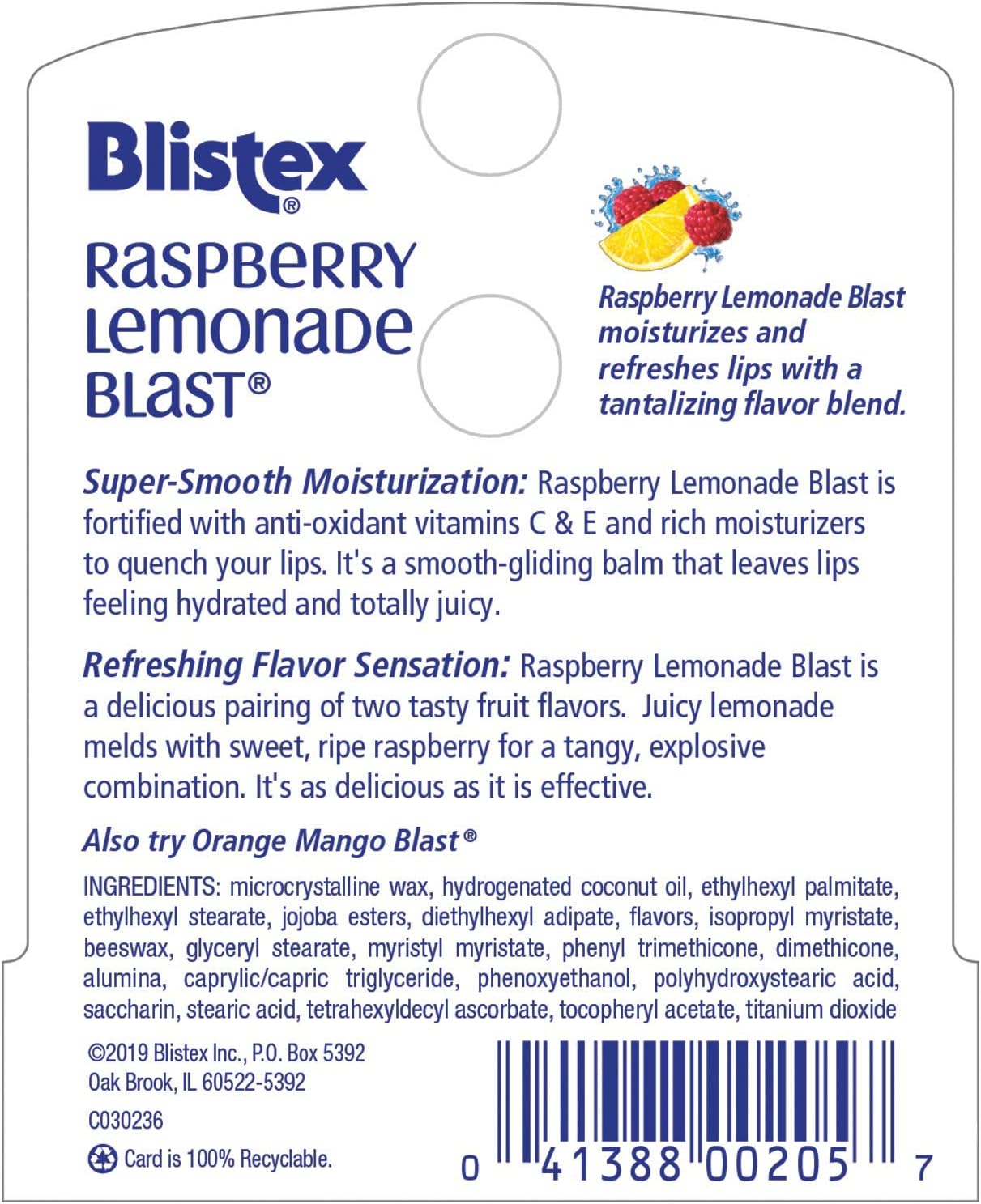 Blistex Raspberry Lemonade Blast Lip Balm, 0.15 oz. Moisturizes & Comforts Dry Lips, Refreshing Flavor Blend, Vitamin C and E, Easy Glide Formula for Full Coverage, Pack of 12