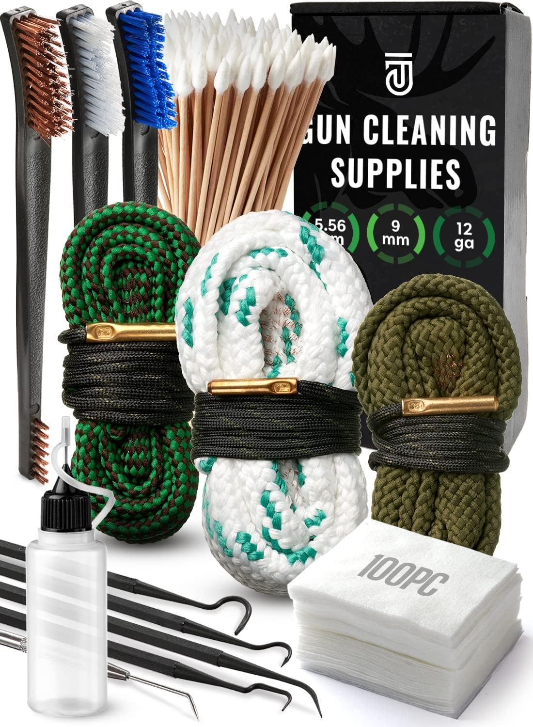 Bore Cleaner Gun Cleaning Kit for 12Ga / 5.56 / 9mm Gun Cleaning Snake, Gun Cleaning Supplies Incl. Gun Cleaning Patches, 6-inch Gun Cleaning Swabs, Gun Brushes, Cleaning Picks, Needle Oil Applicator Bore Cleaner Gun Cleaning Kit for 12Ga / 5.56 / 9mm Gun Cleaning Snake, Gun Cleaning Supplies Incl. Gun Cleaning Patches, 6-inch Gun Cleaning Swabs, Gun Brushes, Cleaning Picks, Needle Oil Applicator