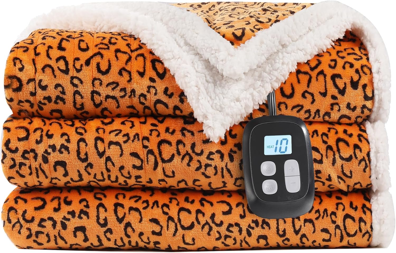 Electric Heated Blanket Full Size 72"x84", Leopard Print Soft Flannel & Sherpa, LCD Display 10 Heat Settings with 1-12H Timer & Overnight Safe, Bed & Couch, Machine Washable, Black Yellow