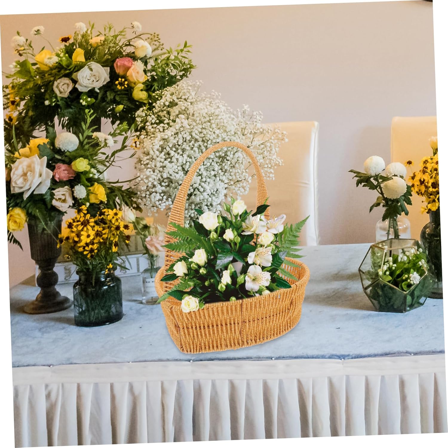 3pcs Small Rattan Storage Basket Woven Plant Basket for Decor Handmade Flower Planting Handle