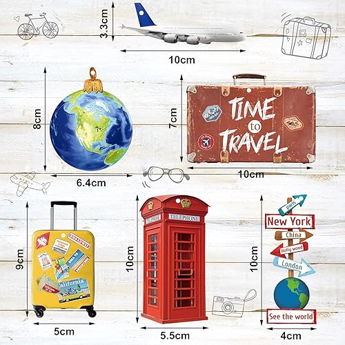 Miniatura 2 de 36 piezas de ornamentos de Navidad de planeta viajeros de madera, globo del mundo, maleta, equipaje, crucero, tabla, letrero del mundo, avión para