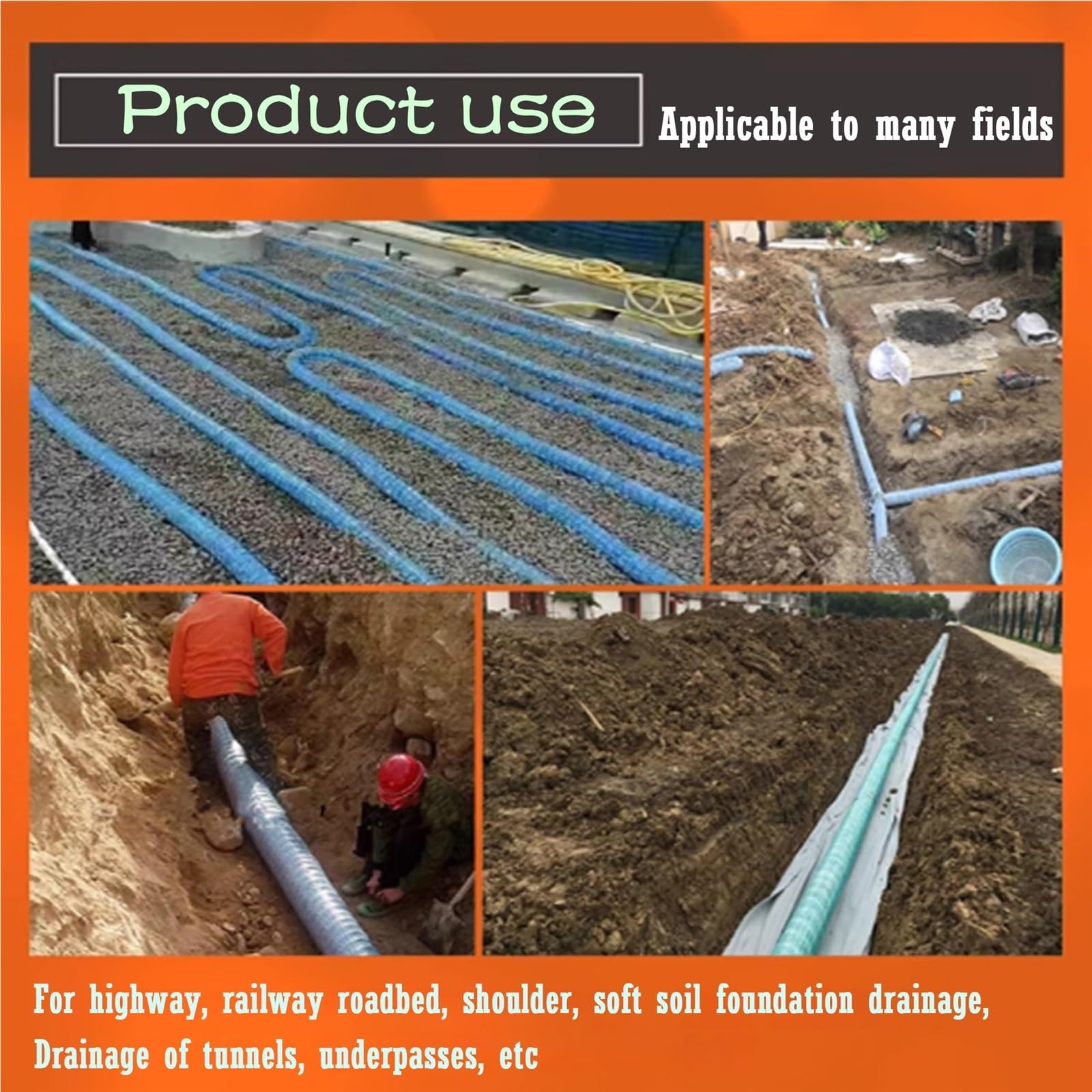 Generico Tubo di drenaggio Francese Tubo Permeabile Flessibile da 50, 80, 100, 150, 200, 250, 300 Mm di Diametro, Tubo Flusso Perforato Morbido per Cantieri Edili, Campo(L 7M/Dia 200MM)