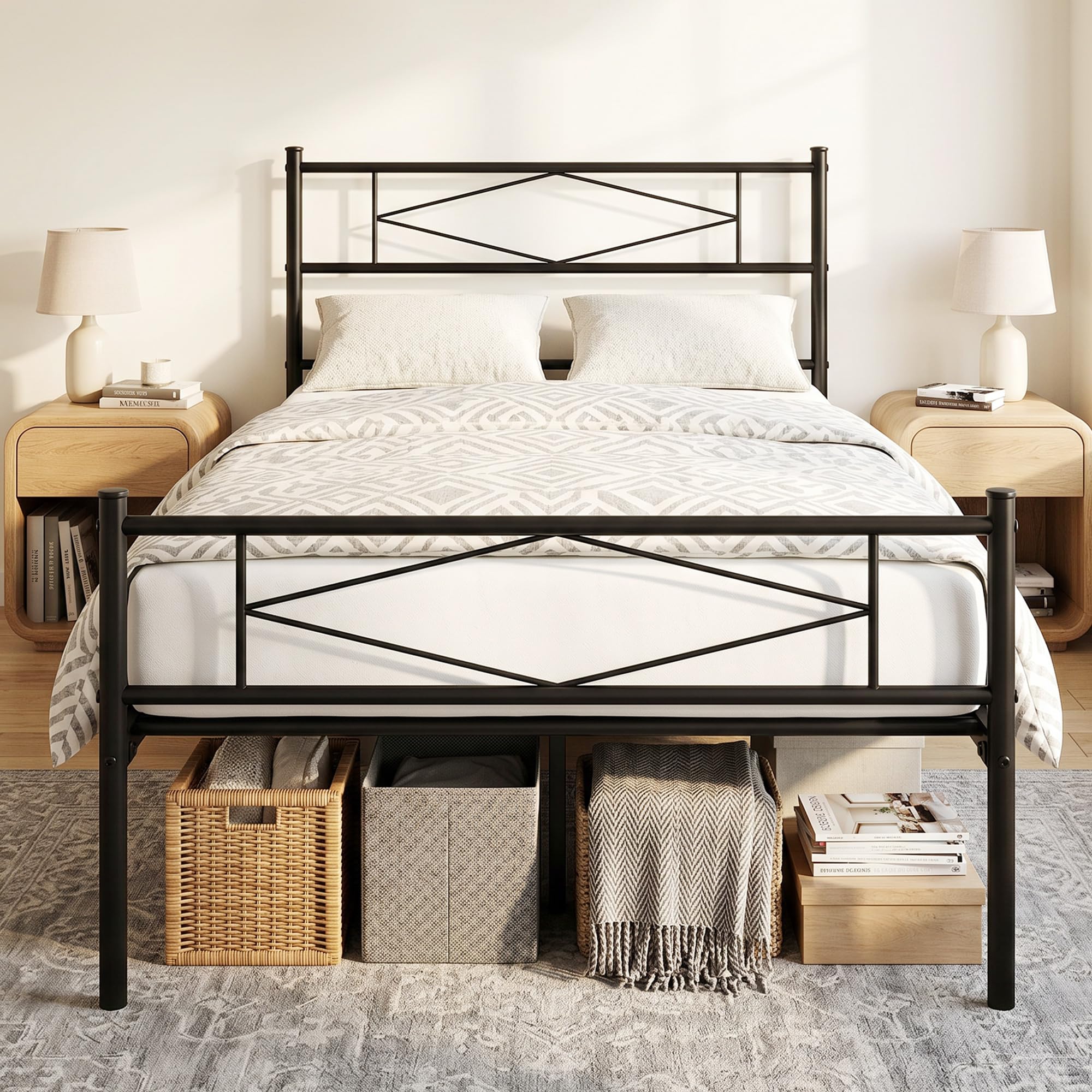 HOMCOM 3ft Single Bed Frame with Headboard and Footboard, Metal, Black