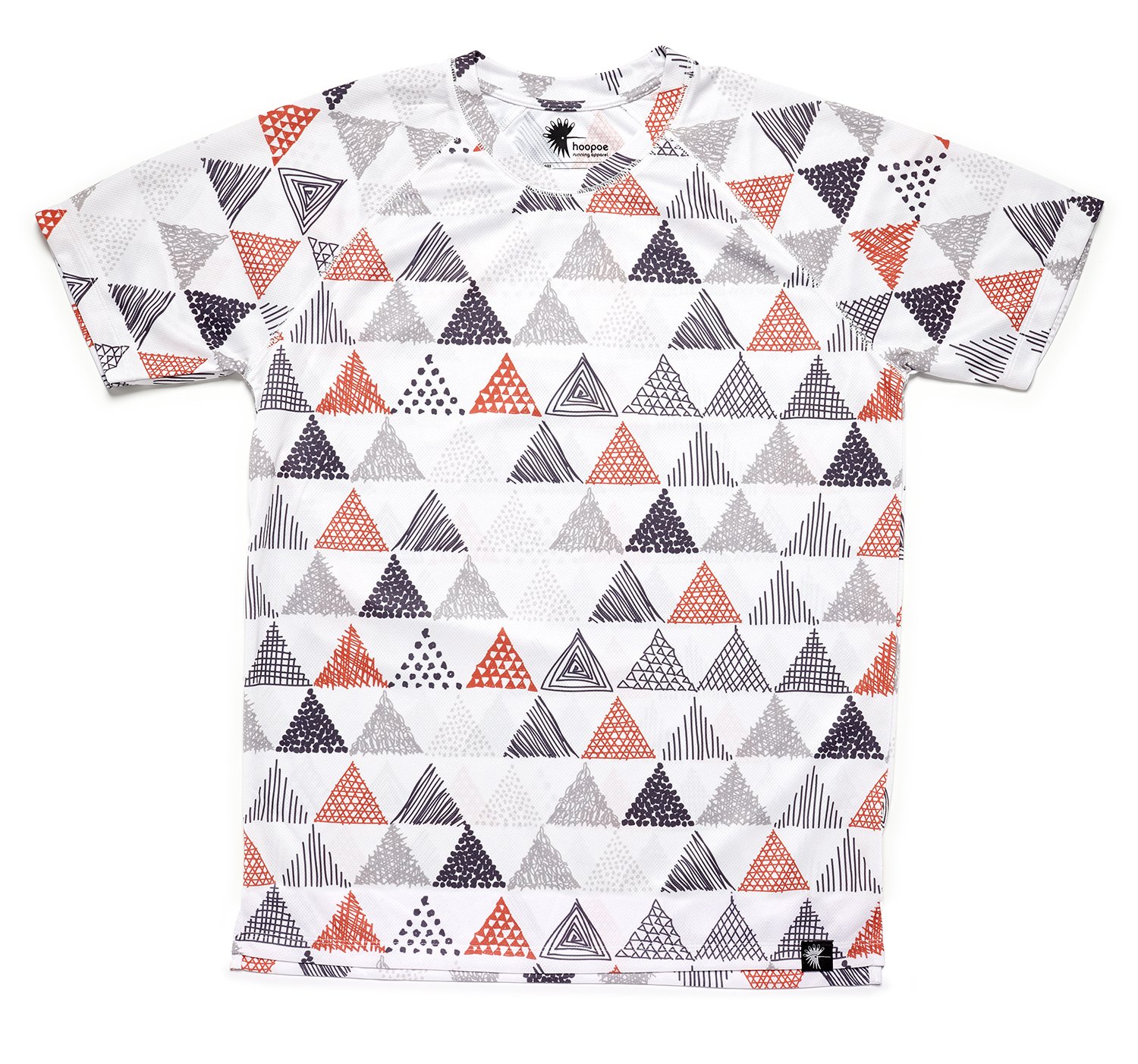 HOOPOE Men´s Running T-Shirt Triangles, Short Sleeve, DryClim, Gym, Top, Original, Funny, White