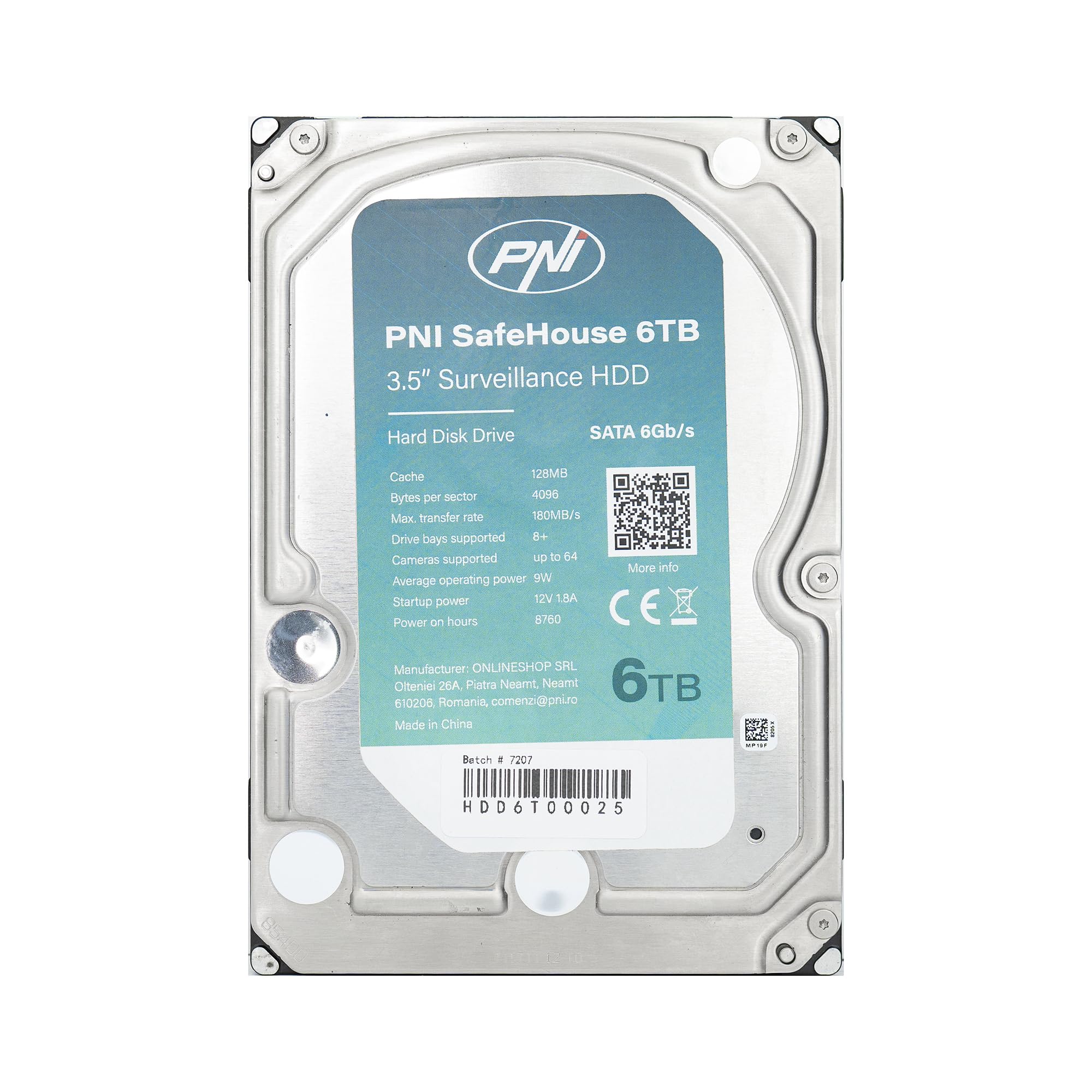 Internal Hard Disk PNI SafeHouse 6TB 3.5" HDD, CCTV, 128MB, SATA III, 7200 RPM for surveillance systems
