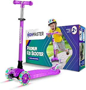 HighMaster Kids Scooter – 3 Wheel Kick Scooter for Children and Toddlers – Adjustable Handlebar with LED Wheel Lights – Indoor and Outdoor Fun