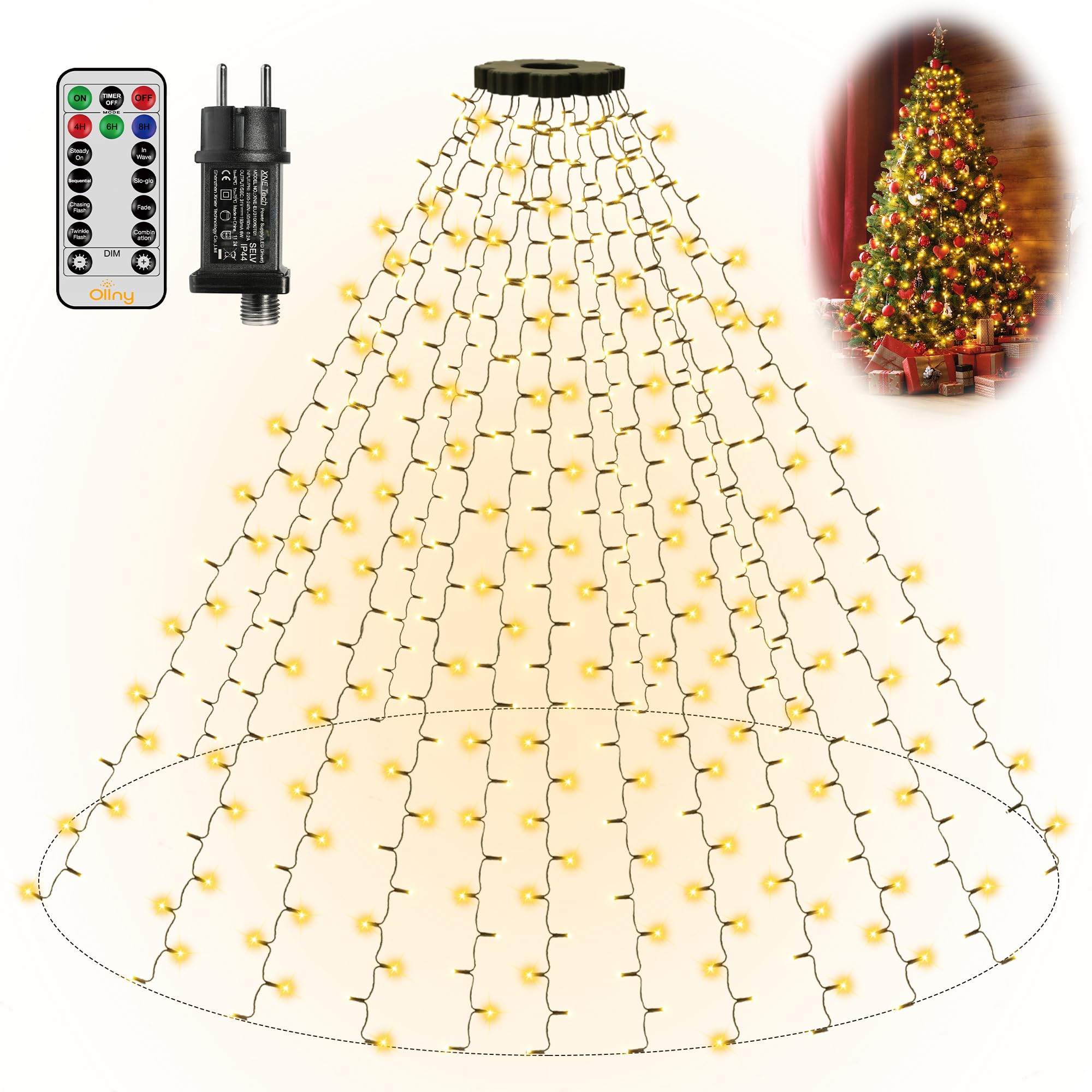 Ollny 2.5M 400 LED Lichterkette Weihnachtsbaum mit Ring Timer 8 Modi