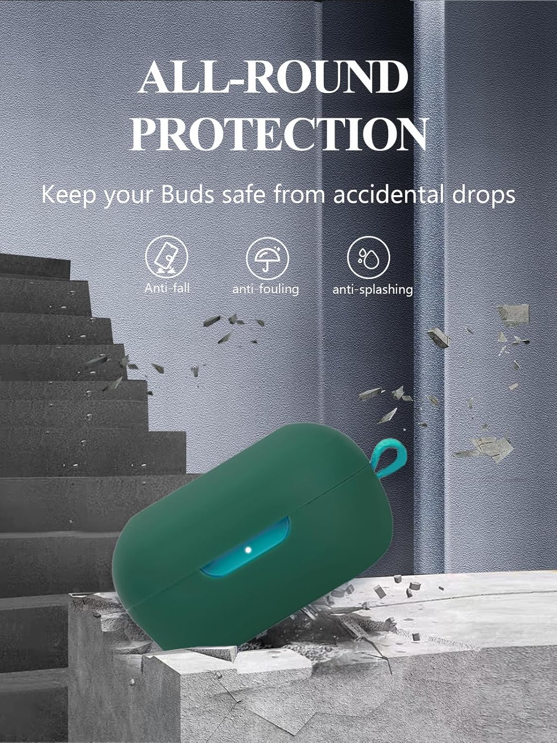 Case for JLab JBuds MiniTrue Wireless Earbuds, WUNIAK Soft Silicone Protective Portable Scratch Shock Resistant Shell with Cleaner Kit & Carabiner & Lanyard,Green - Image 4