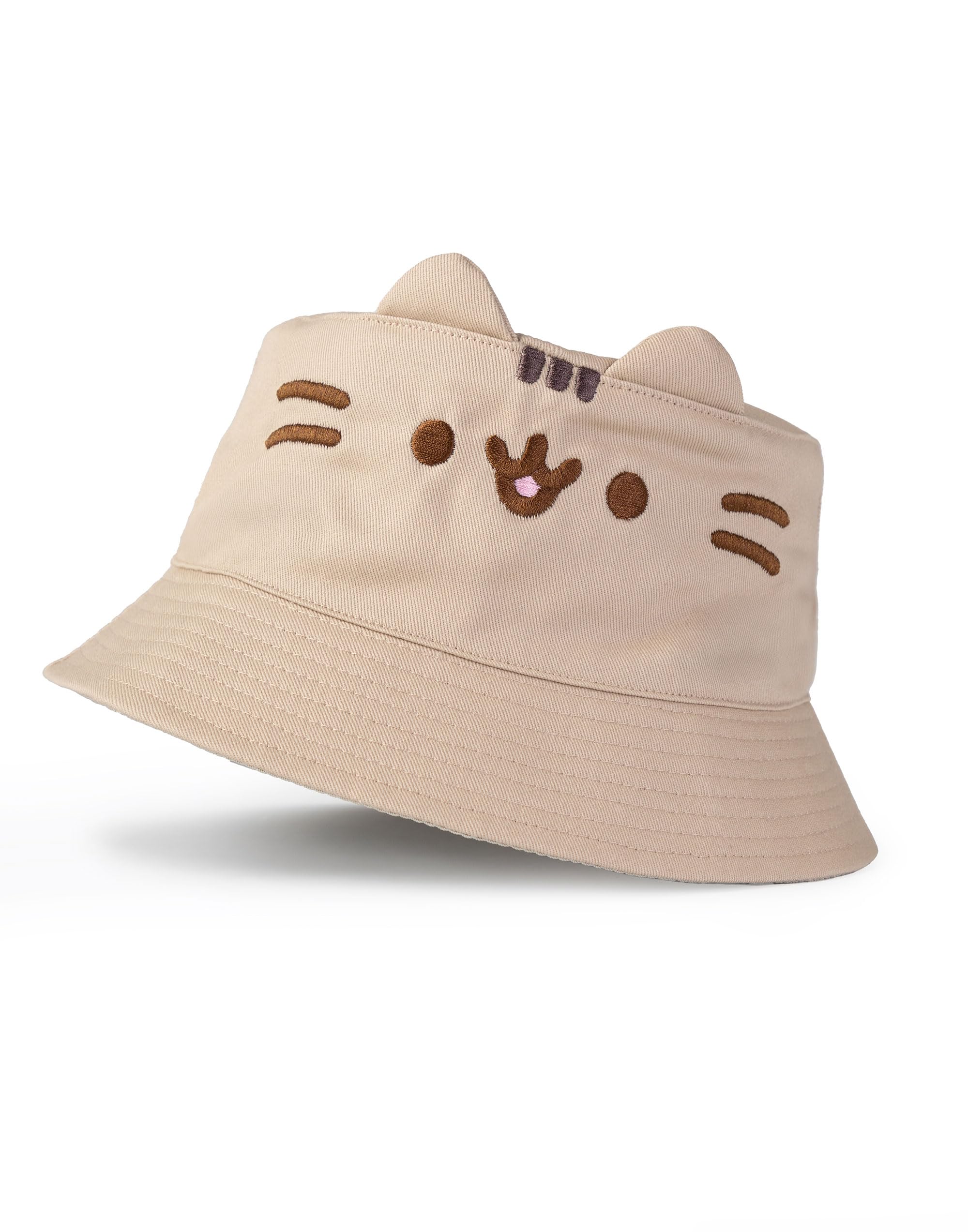 Pusheen The Cat Girls Beige Pusheen Cat Bucket Hat | Novelty Face Design With 3D Ears | Cute Cartoon Accessories | Pusheen Face Headwear For Kids | Fun Summer Hat