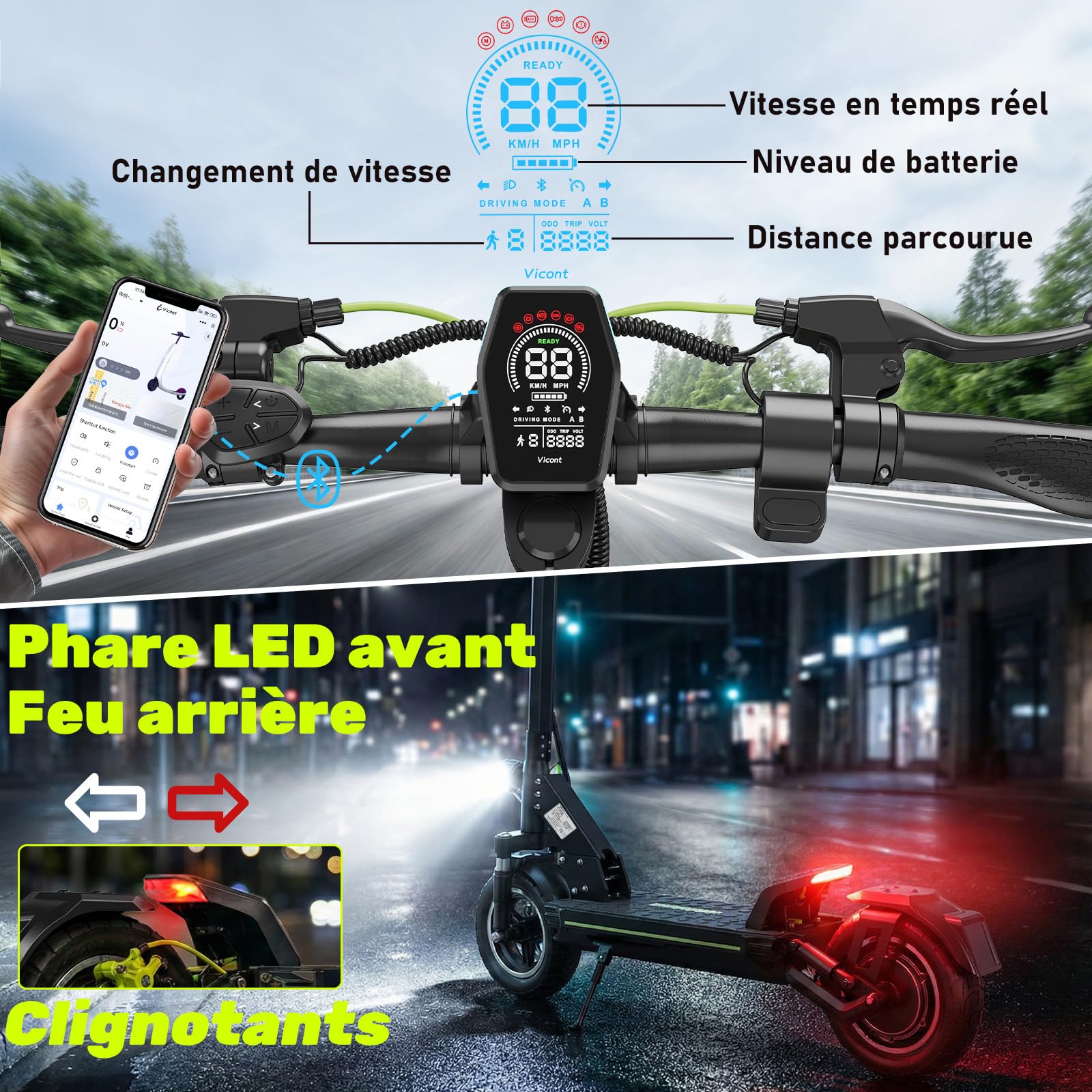 Trottinette Électrique Adulte Puissante Tout-terrain, Moteur 2000W Autonomie jusqu’à 80 km, Batterie 48V (13Ah / 18,2Ah / 20,8Ah), Double Suspension, Antivol, Trotinette Electrique Adulte Ultra Legere