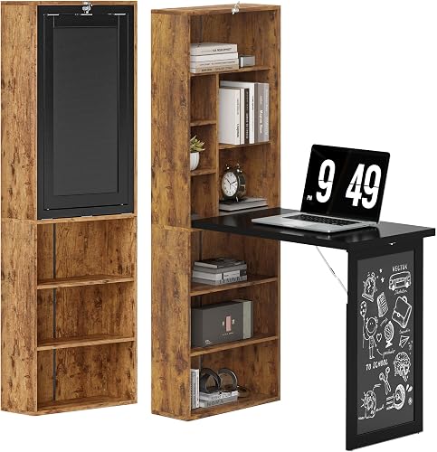 HOMCOM Folding Computer Desk, Desk with Bookcase, Worksta…