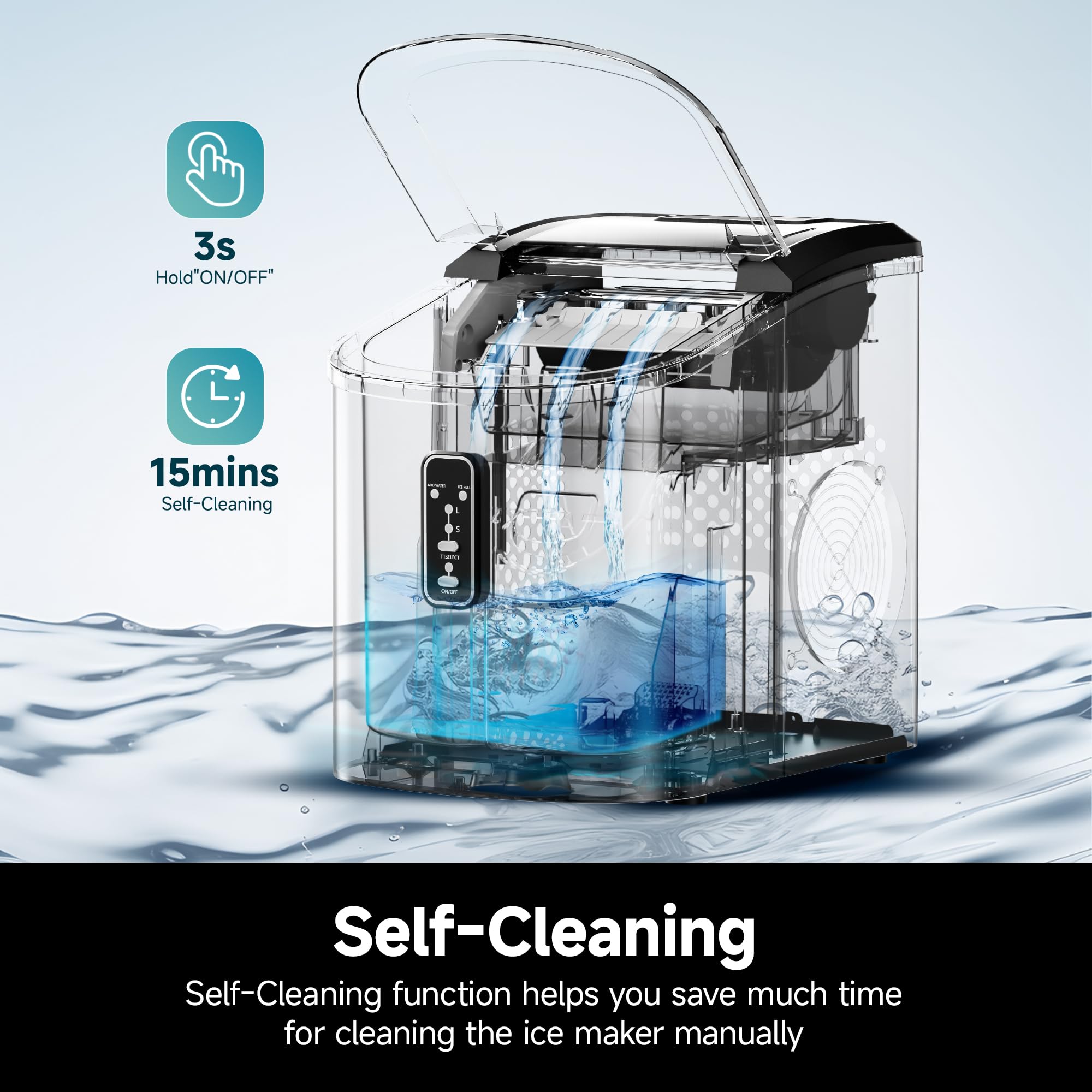 Euhomy Ice Maker Countertop, 9 Cubes Ready In 6 Mins, 26.8 Lbs/24h, Self-Cleaning, Potable Ice Maker Machine With Ice Scoop And Basket For Home/Kitchen/Office on Fridge.com - View 5