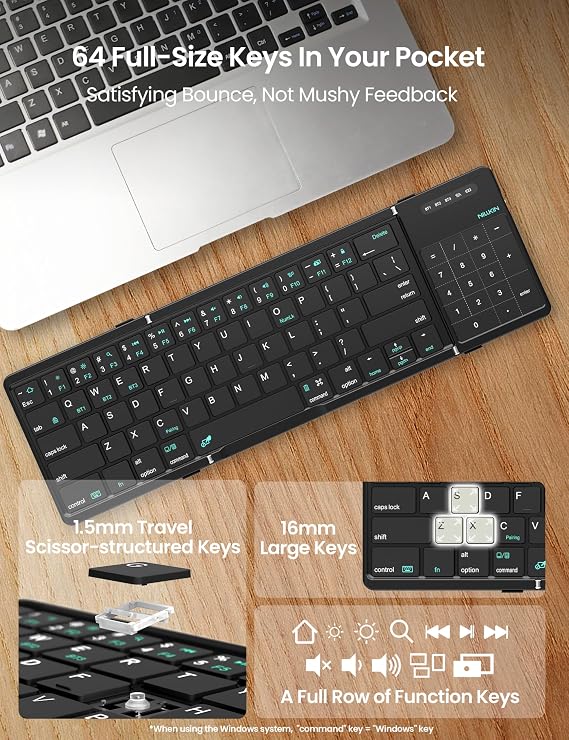 Nillkin Foldable Bluetooth Keyboard with Touchpad & Number Pad, Black