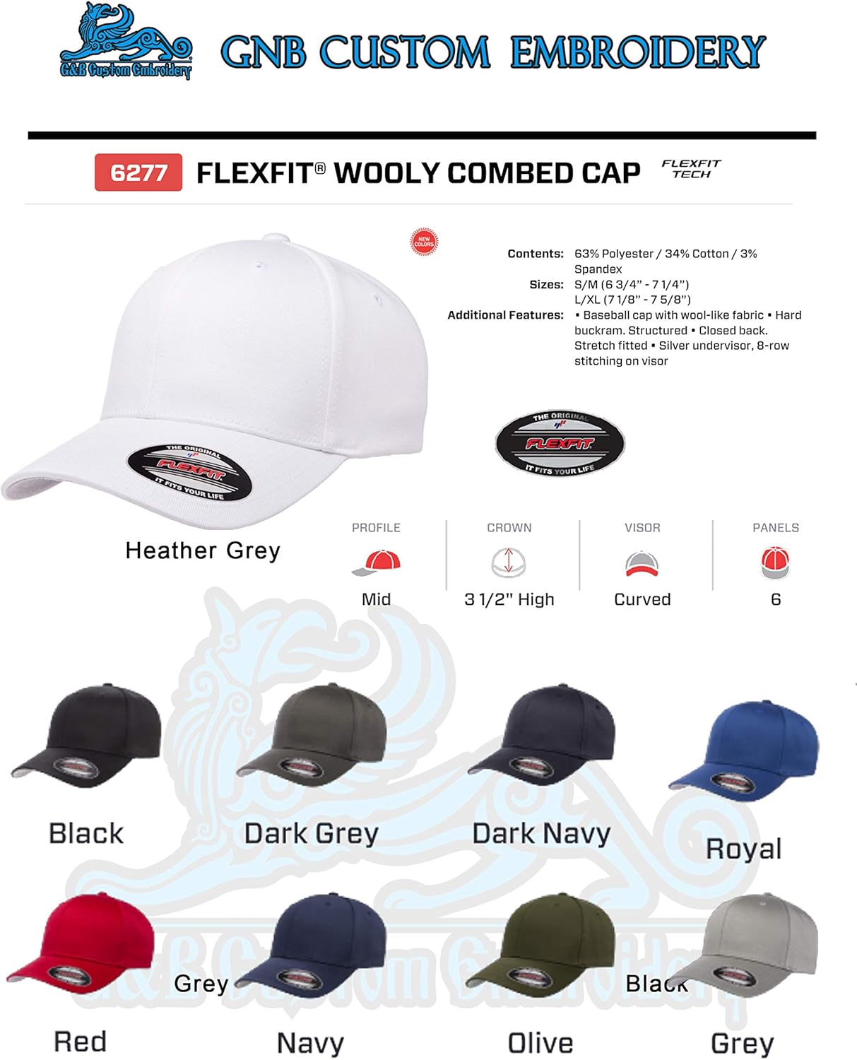 Custom Embroidered Flex Fitted hat. Flex Fitted 6277/6477 Baseball Cap. Place Your Own Logo or Design - Image 4