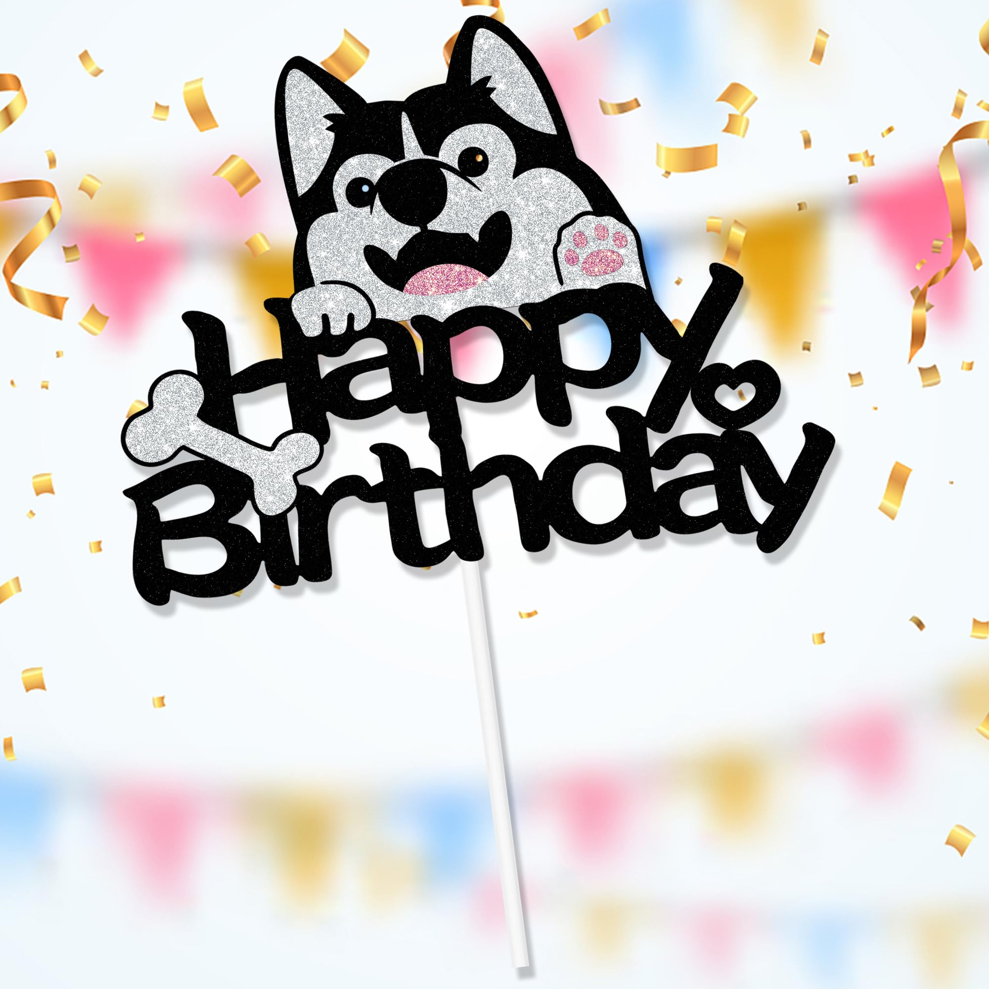 18pcs Siberian Husky Cupcake Toppers - Puppy Dog Theme Birthday Party Decoration Set