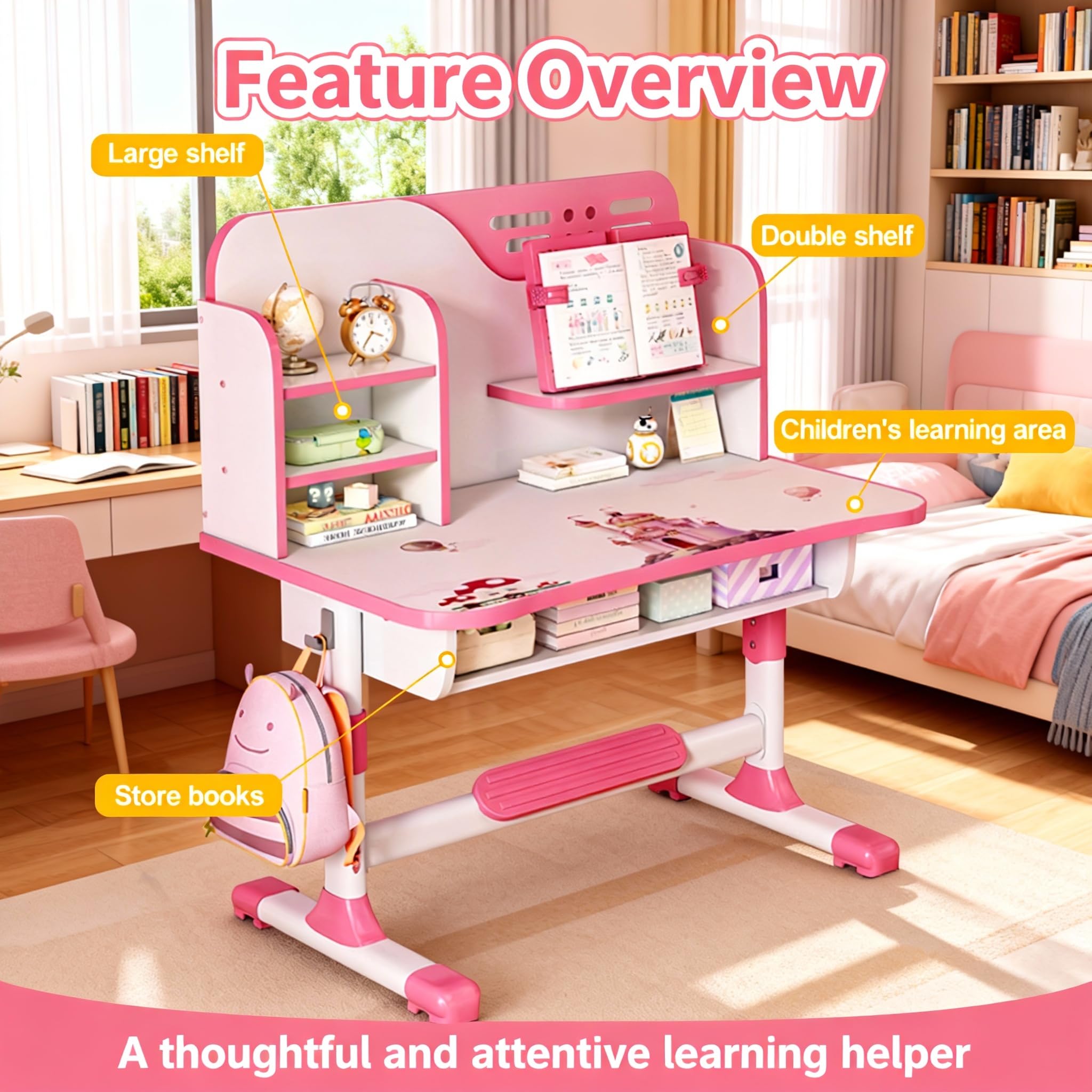 Juego de sillas de escritorio de estudio para niños, juego de escritorio y sillas ajustables para niños, sillas de mesa de estudio escolar, escritorio de aprendizaje escolar en casa con
