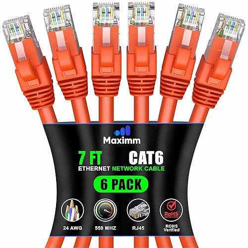 Miniatura 36 de Maximm Cable Ethernet Cat 6 de 30 pies (paquete de 6) – Cable LAN de alta velocidad, cable de Internet, cable de conexión y cable de red – UTP,