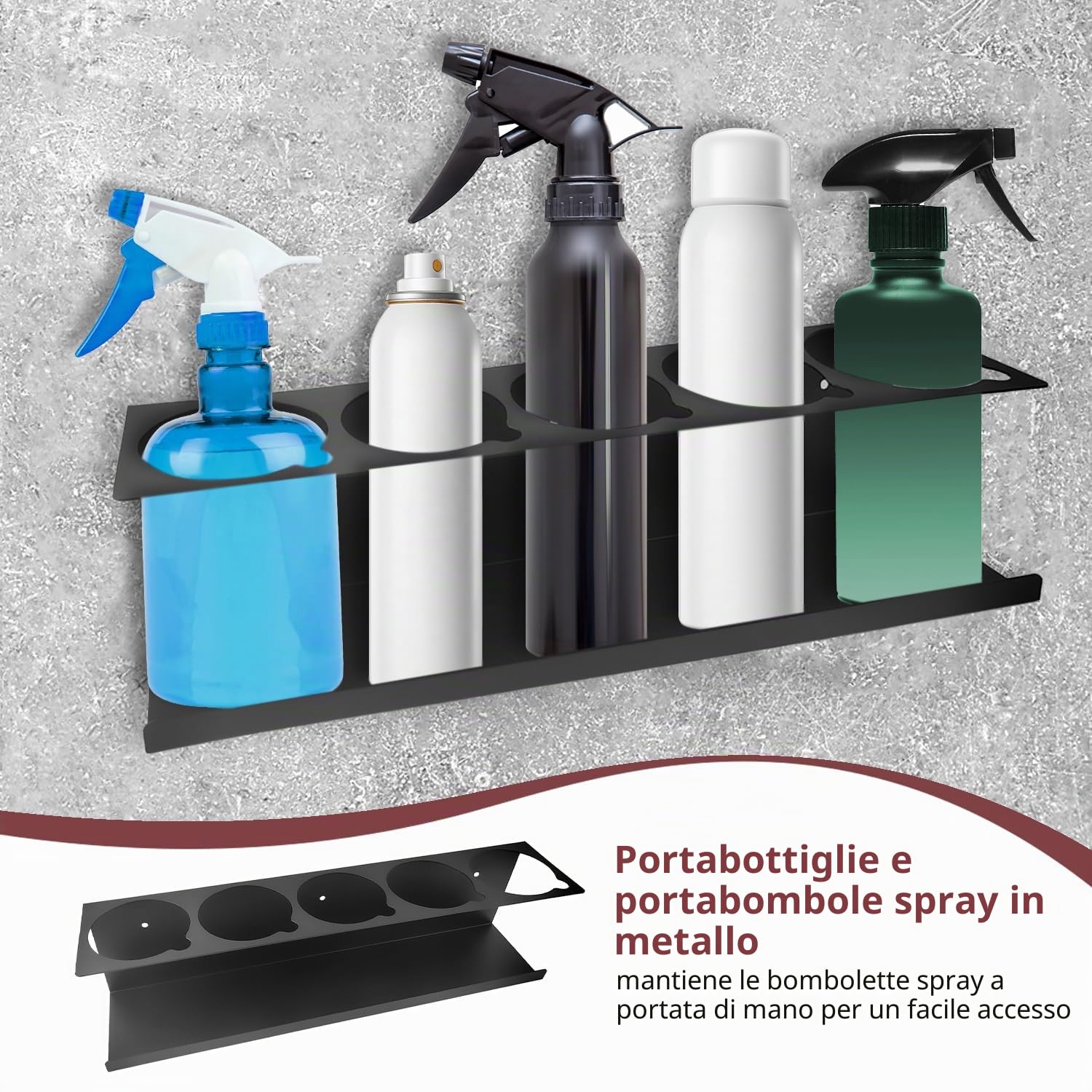 2 Pezzi Porta Bombolette Spray Set, Portaugelli con Tubi di Espansione e Viti, Portabottiglie in Acciaio al Carbonio, Adatto per Caravan, Garage, Sale Attrezzi (42 × 9 × 10 cm) (Nero)