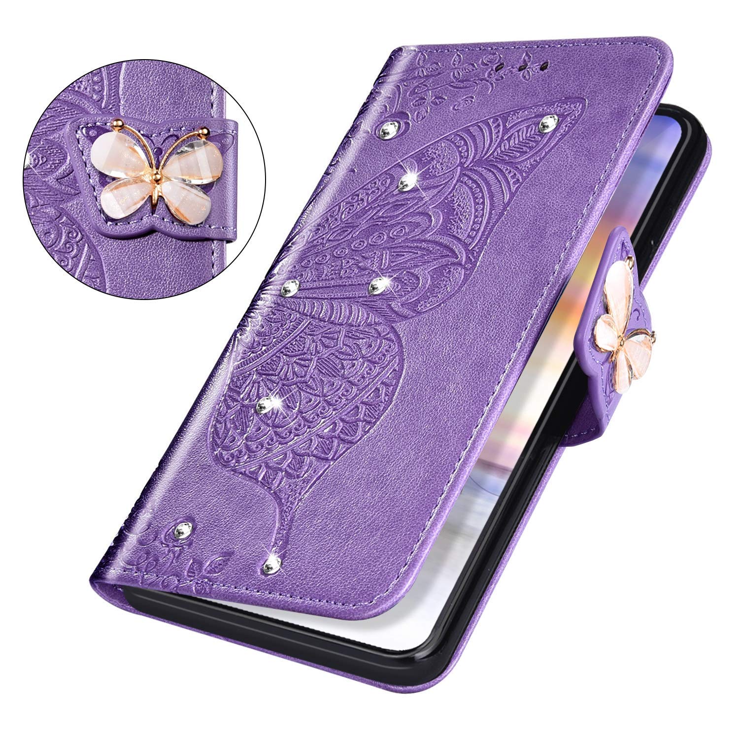 Uposao Cover Portafoglio Per IPhone 11 Pro Max Con Fiori E Farfalle Glitterate, Custodia In PU Con Kickstand E Slot Porta Banconote, Nero