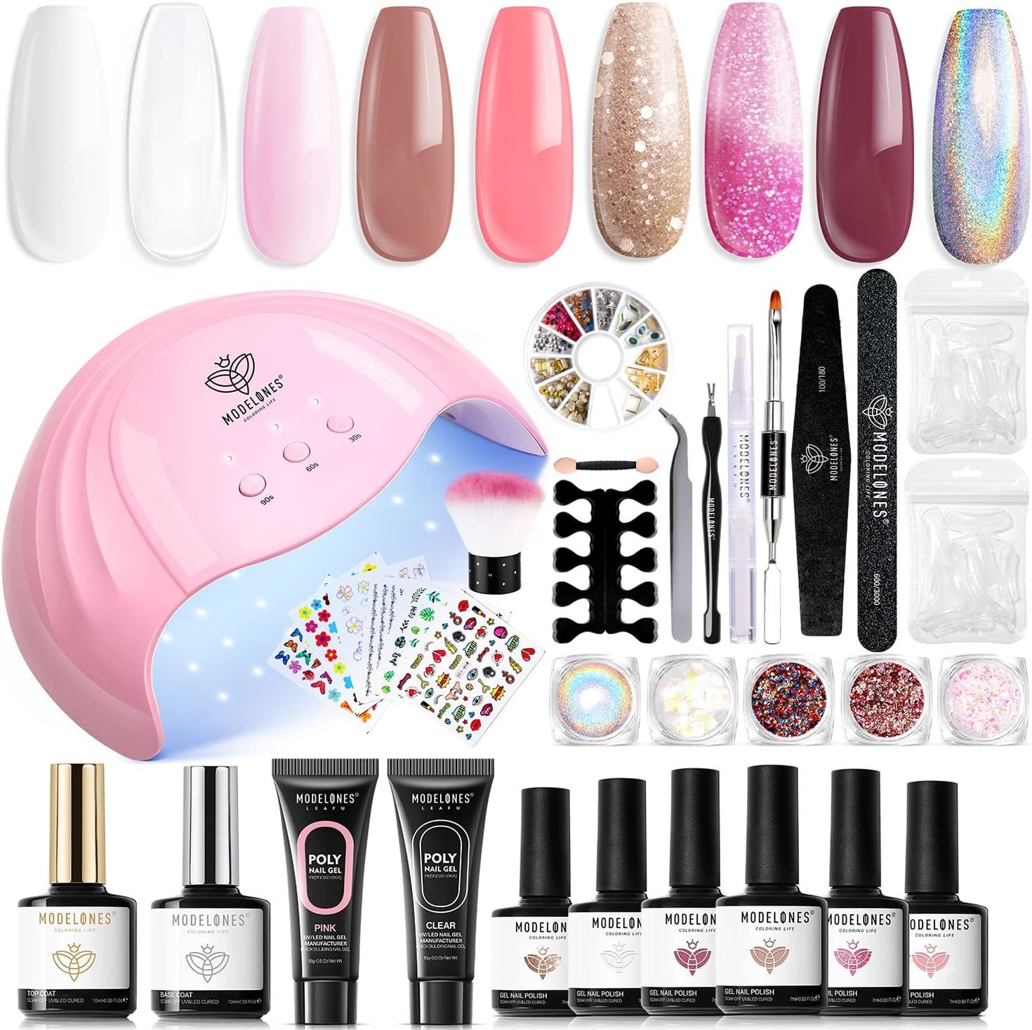 Modelones Gel Nail Polish Kit with u v Light, Poly Extension Gel Nail Kit with 48W Lamp 8