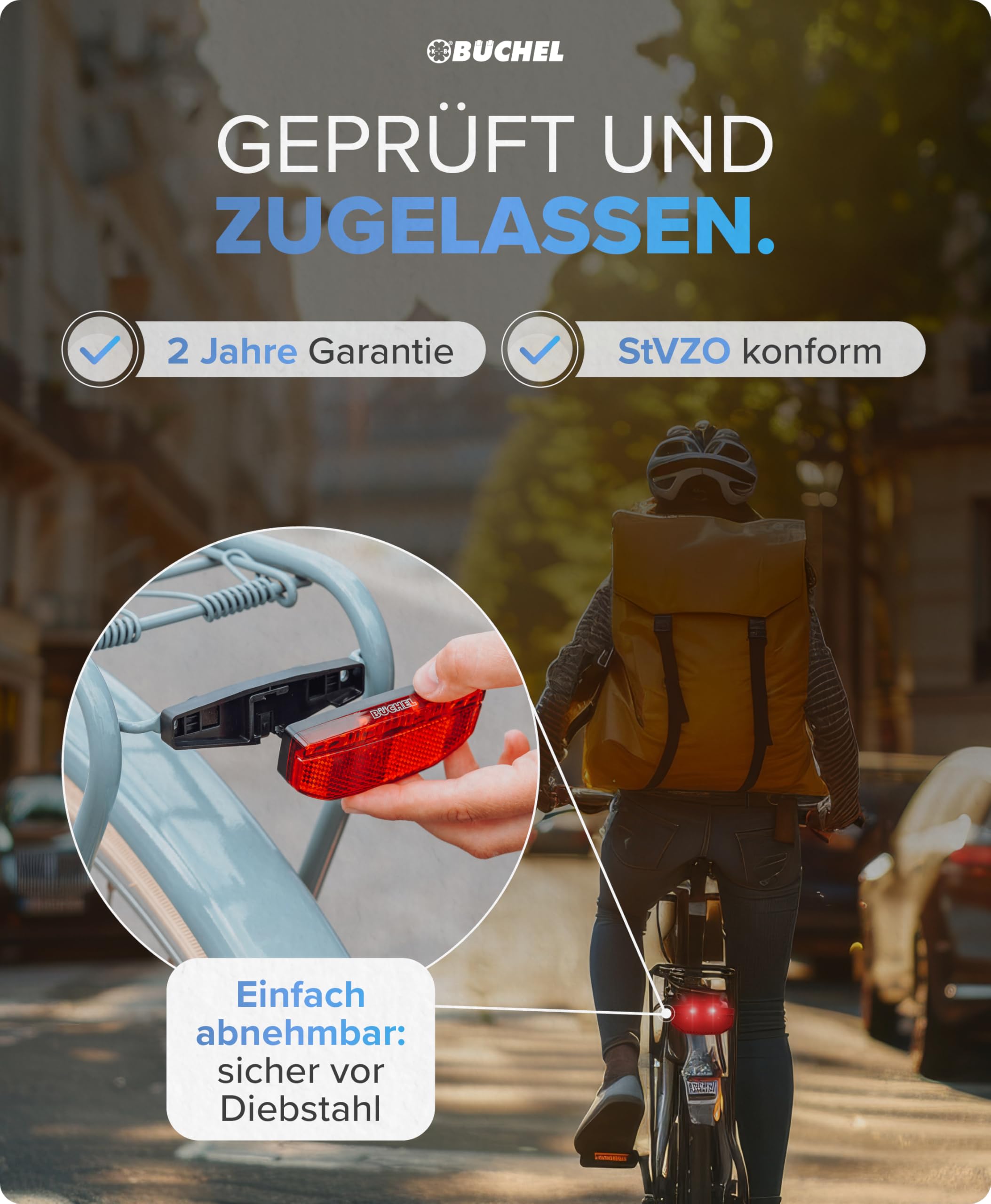 Büchel Feu arrière LED pour porte-bagages – USB-C rechargeable, approuvé StVZO, étanche IPX5, noir