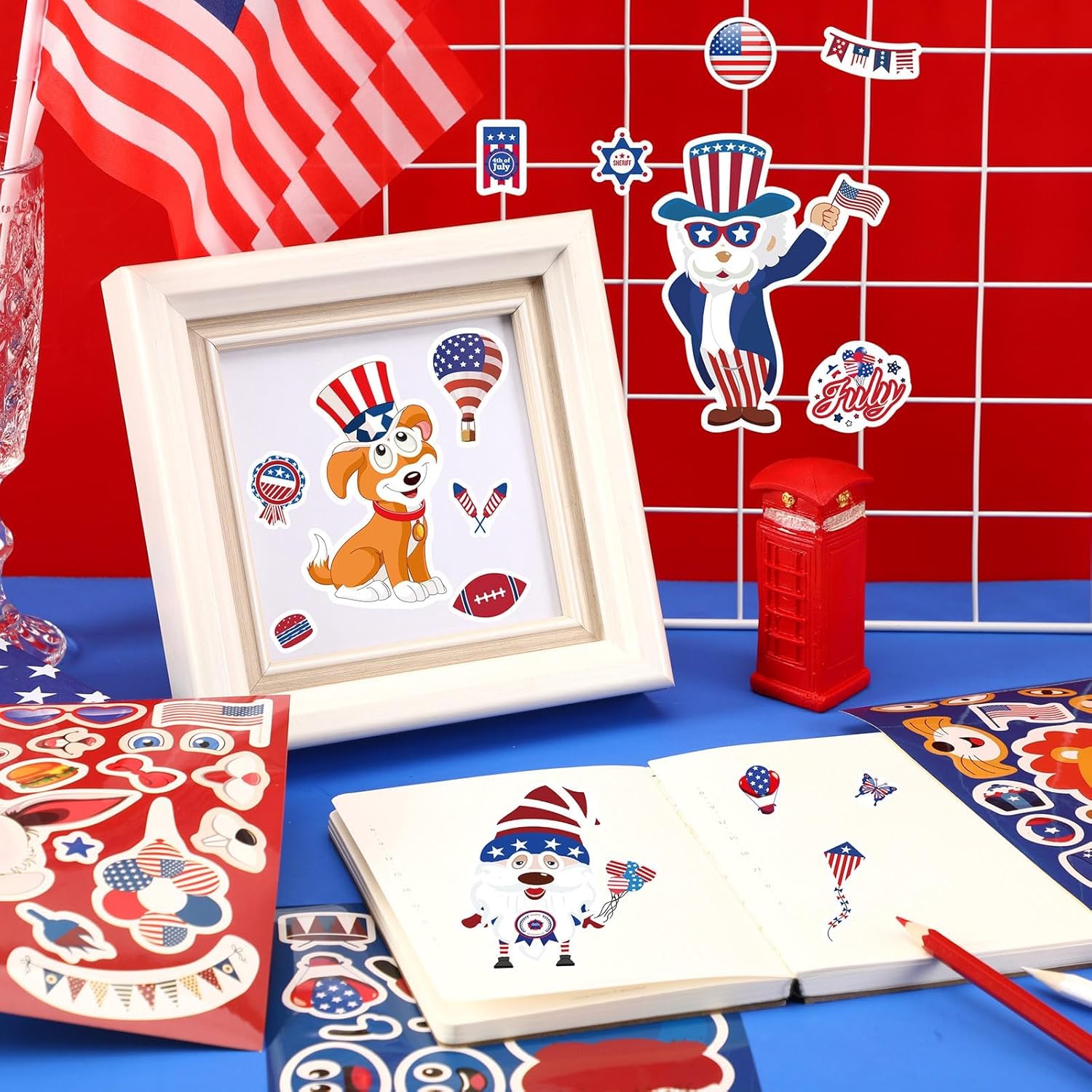 DECYOOL 36 Pack 4th of July Crafts for Kids, DIY Patriotic Crafts, Make a Face Stickers for Kids, 4th of July Games, Party Favors & Decorations for Independence Day