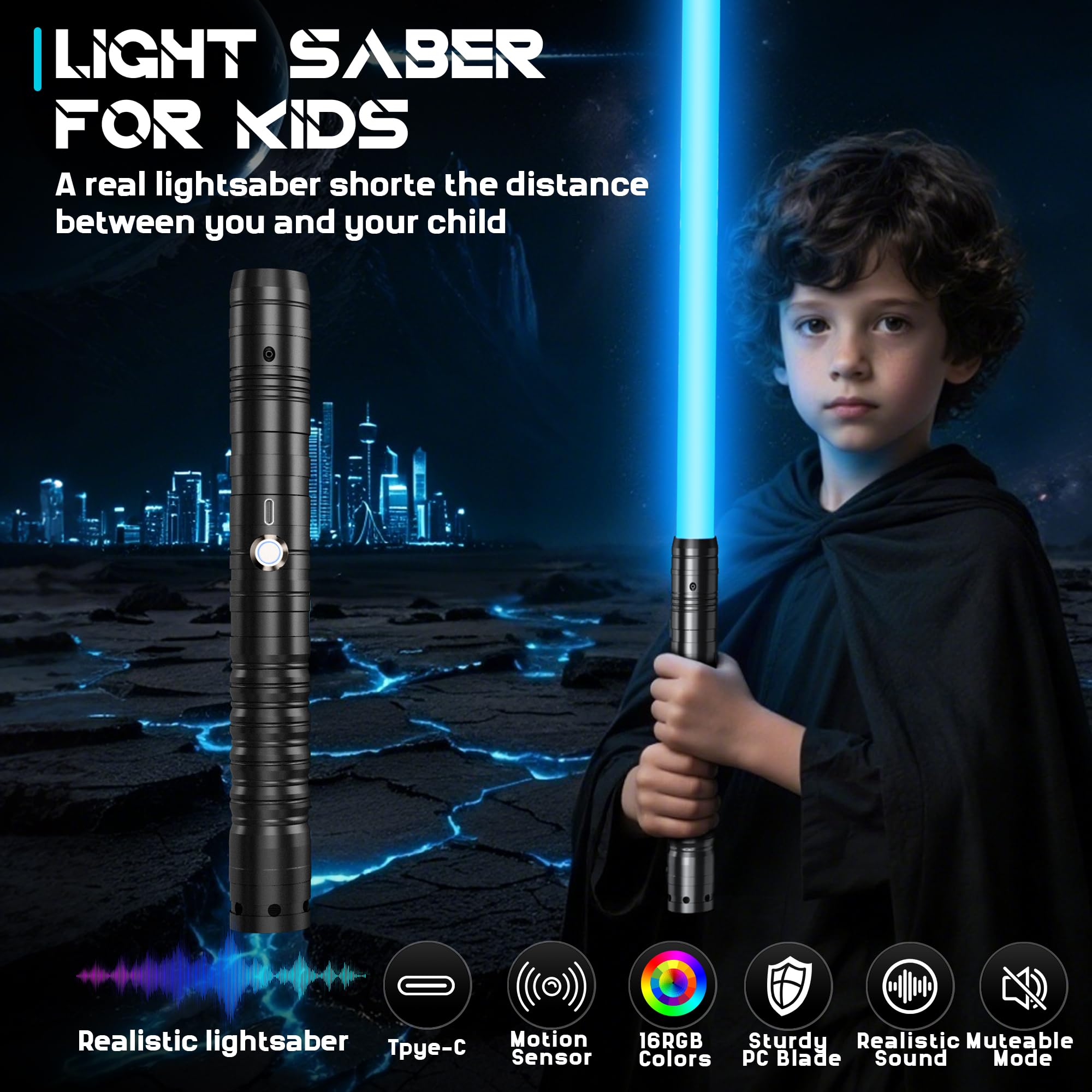 KYWLCO Lightsaber,RGB 15 Colors Metal Handle FX Light sabers,3 Sound Modes,Rechargeable Dueling Light saber for Children and Adults Cosplay Party (1 Pack Black) - Image 3