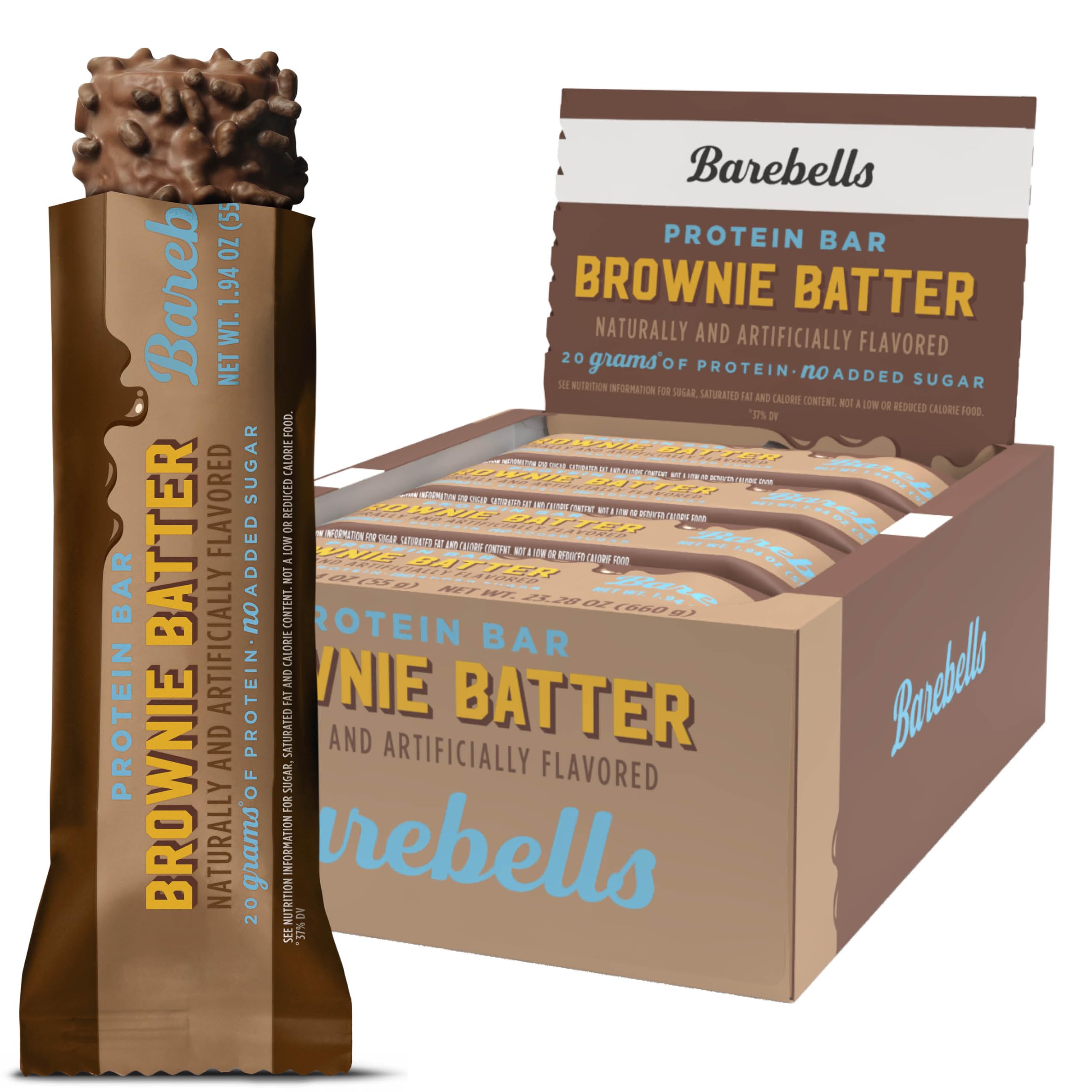 Barebells Protein Bar Brownie Batter – 55g High Protein Chocolate Bar – Low Sugar Brownie Flavor Snack – On-The-Go or Post-Workout Treat