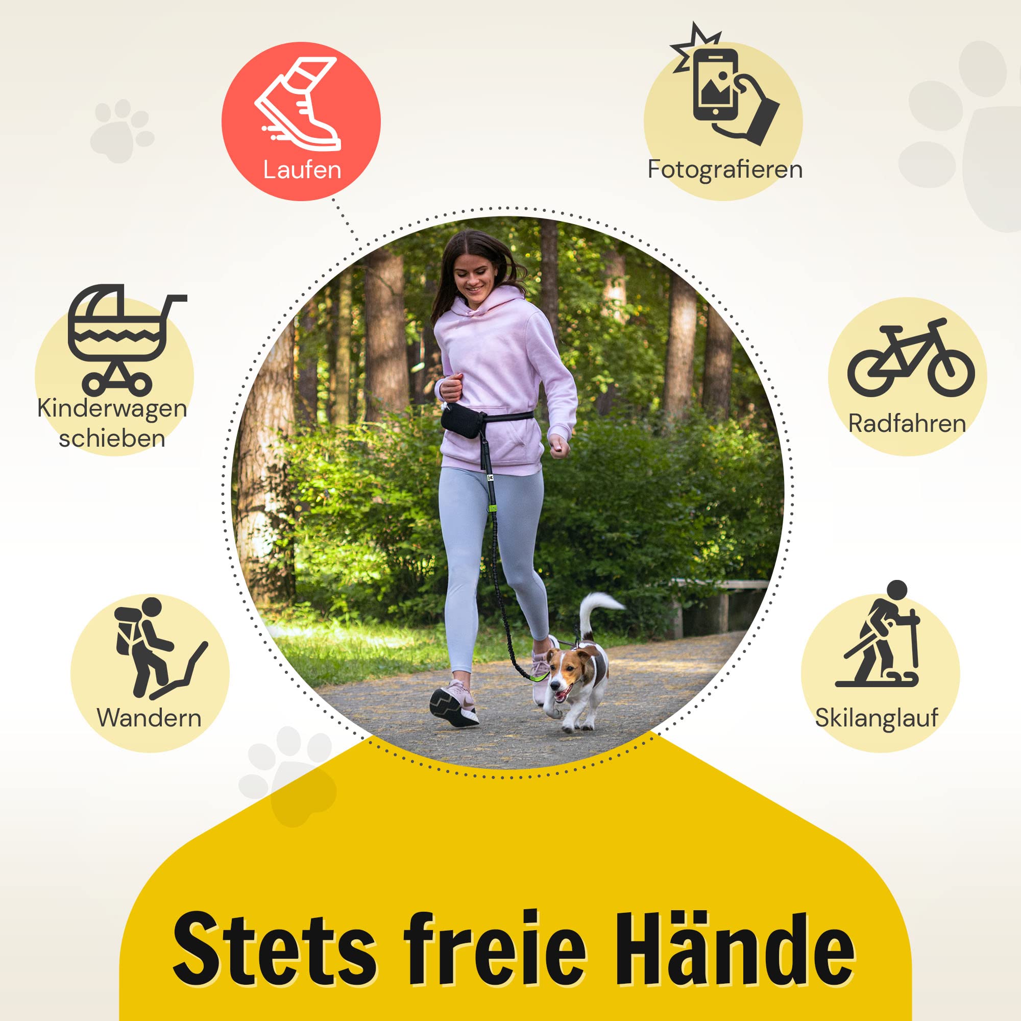 Hundefreund Joggingleine für kleine Hunde bis 15 kg – Laufleine mit Bauchgurt & Tasche – leichte reflektierende Hundeleine, dehnbar 110–160 cm – Freihandleine zum Joggen & Wandern
