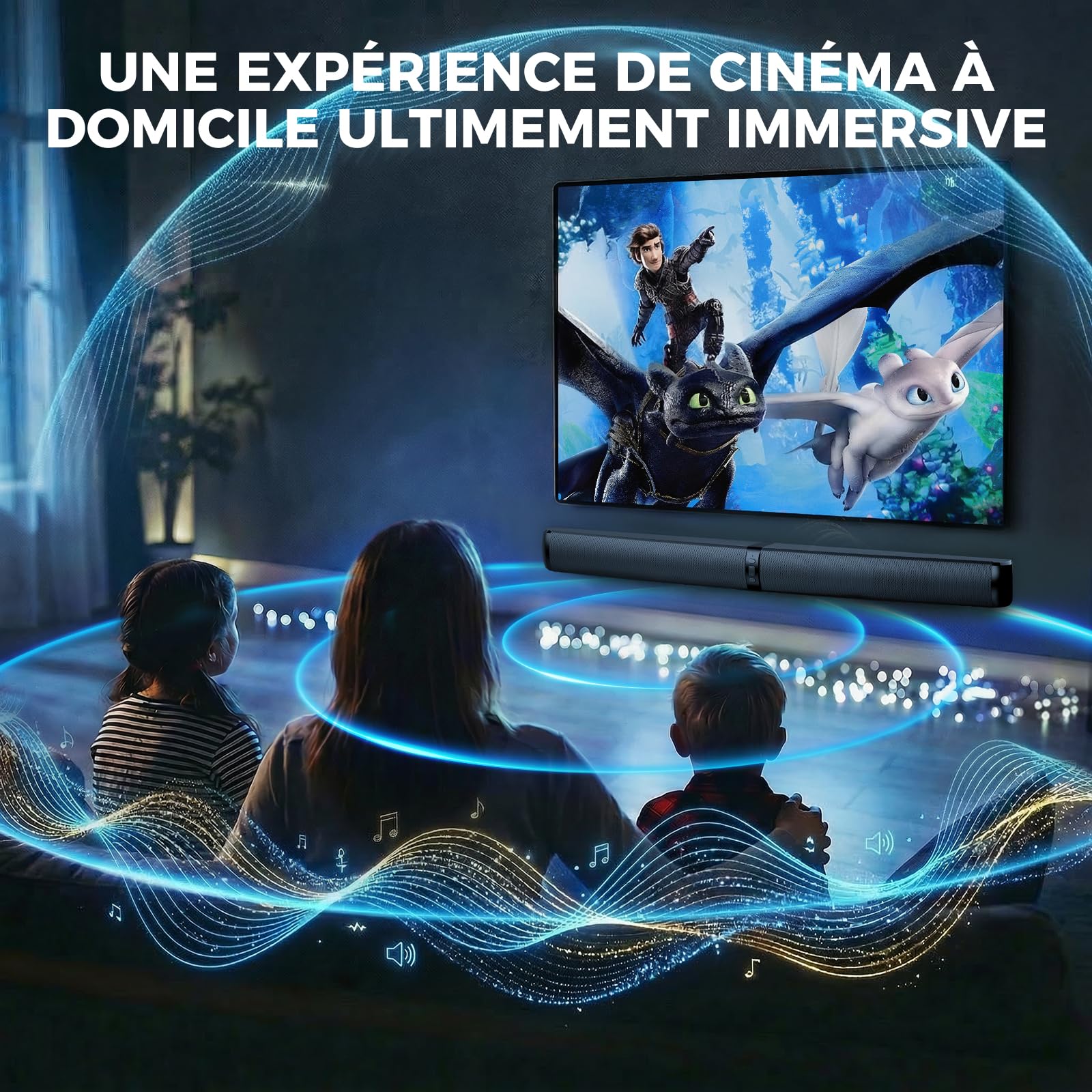 GarageRock Barre de Son TV 90W 2-en-1 Amovible Bluetooth 5.3 Arc Optique AUX Home Cinéma