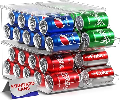 Sorbus Organizador de latas de soda para refrigerador, dispensador de latas apilable con tapa para refrigerador, despensa, congelador, capacidad