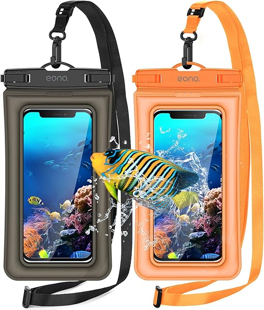 Amazon Brand - Eono Waterproof Phone Pouch, 2-Pack SafeDonut iPX8 Waterproof Phone Case for Swimming, Kayaking, Universal Dry Bag Underwater for iPhone 13 Pro Max 12 Pro 11 XR 8 Samsung Huawei etc.