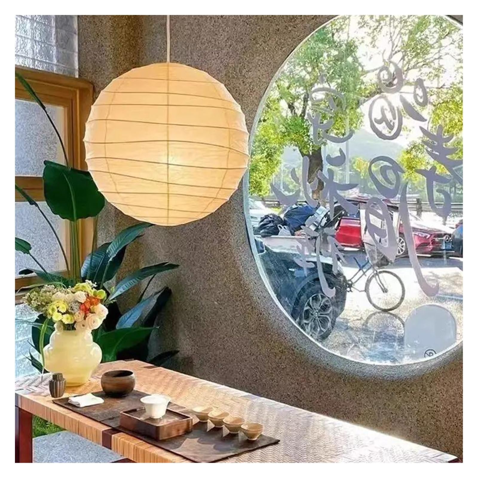 Lampion papierowy w stylu japońskim do sypialni, ciepła atmosfera, lampa wisząca do salonu, żyrandol ryżowy (3 kolory, średnica 60 cm)
