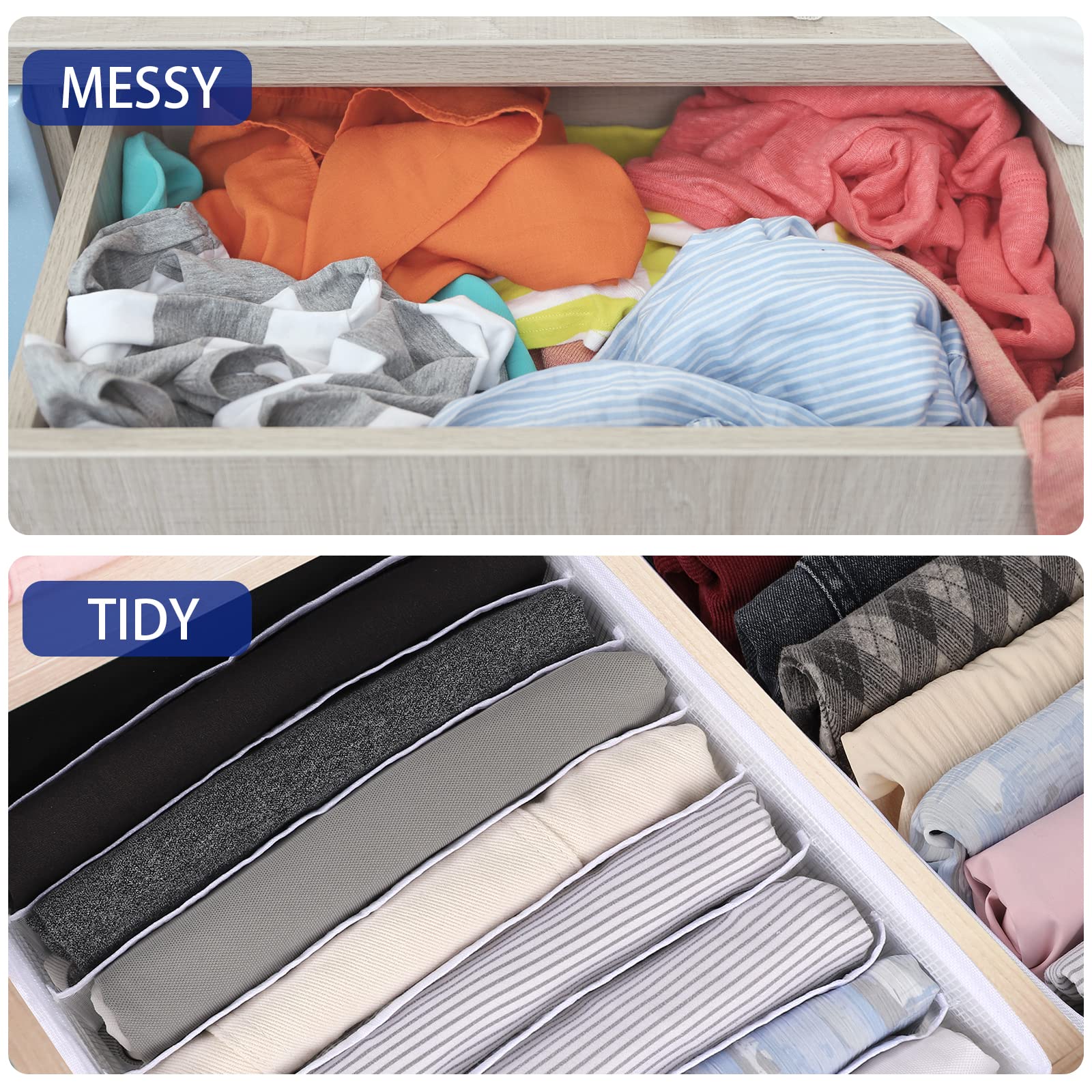 sprecenk Organizer Cassetti Armadio, 9 Griglie Divisori Cassetti Organizer er Jeans Scatola, 2PCS Pieghevole Scatole Portaoggetti Per Magliette, Pantaloncini, Gonne, Bianco