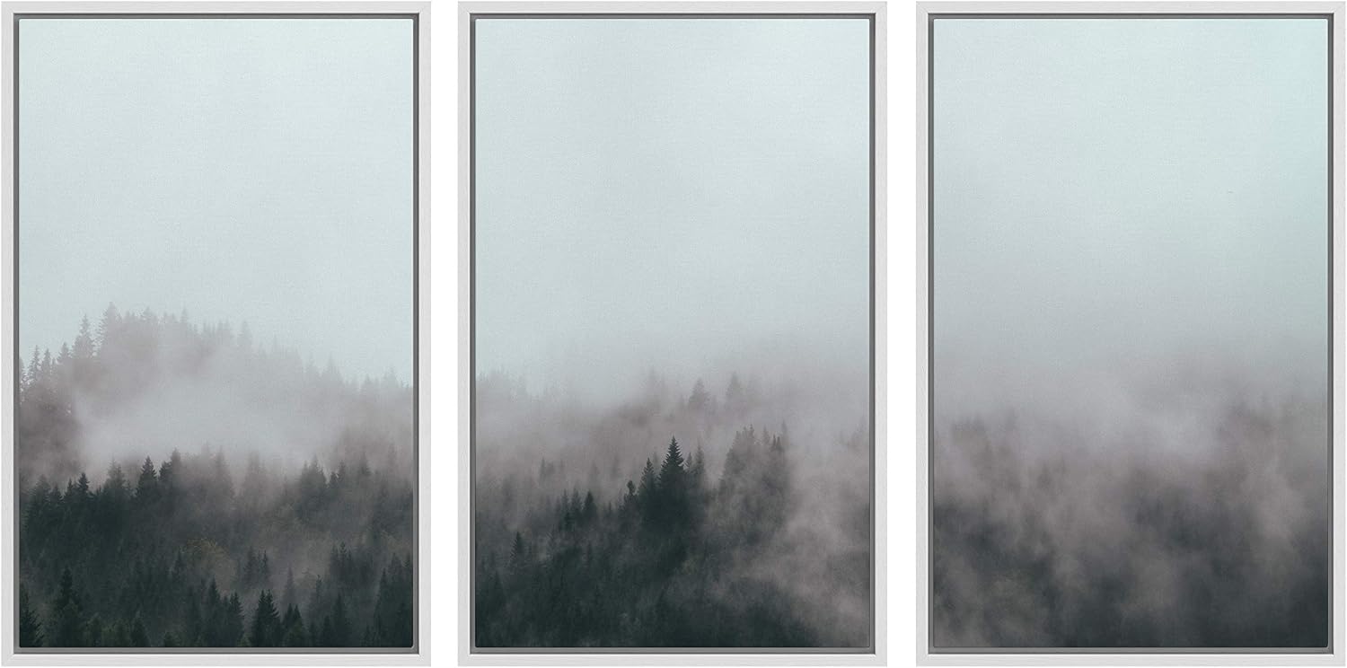Amazon.com: SIGNWIN 3 Piece Framed Canvas Wall Art Foggy Mountains ...