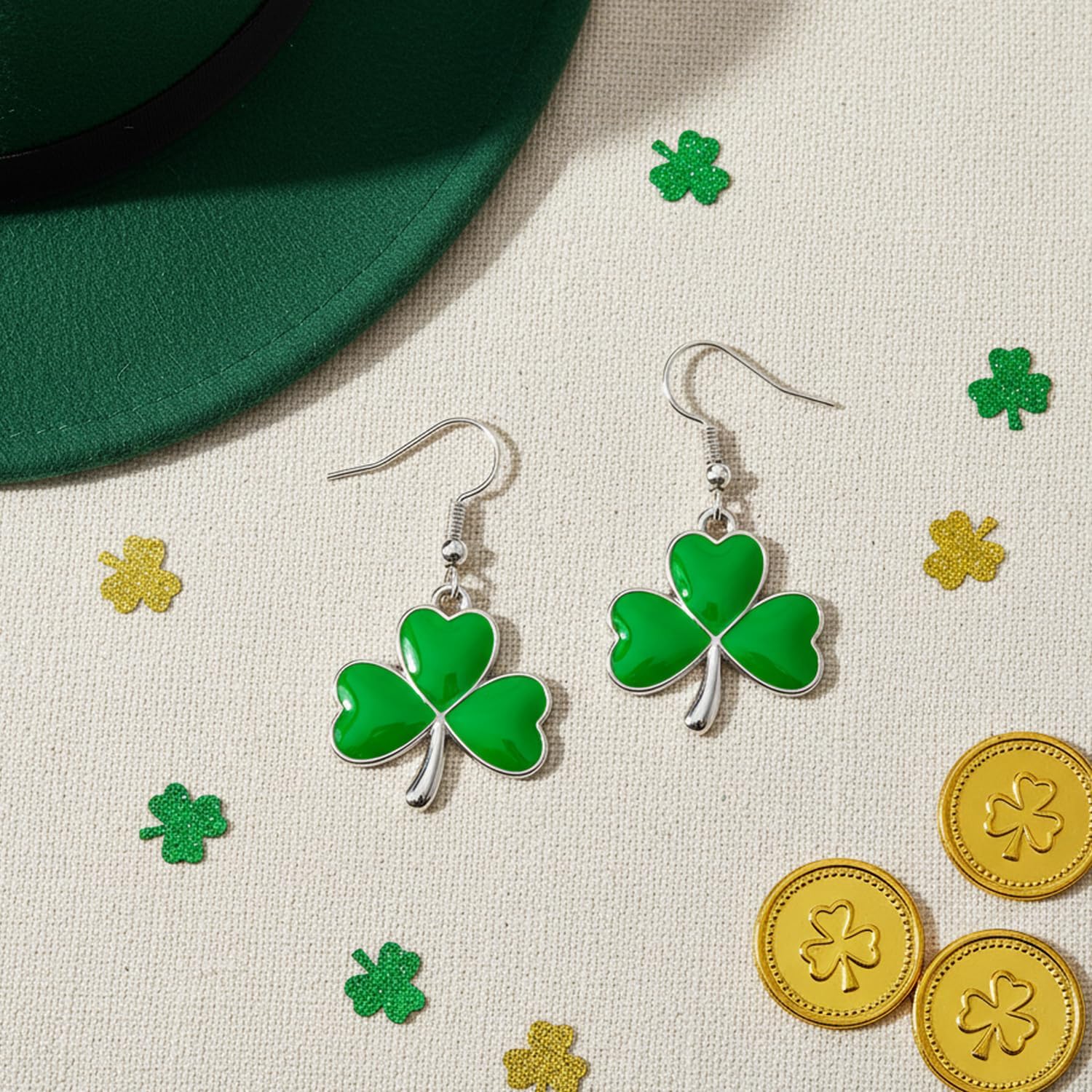 St Patricks Day Earrings for Women,Shamrock Clover Green Earrings Saint Patricks Day Decorations Irish Handmade Lucky Four Leaf Dangle Earring St. Patrick's Day Accessory Holiday Jewelry Gift - Image 8
