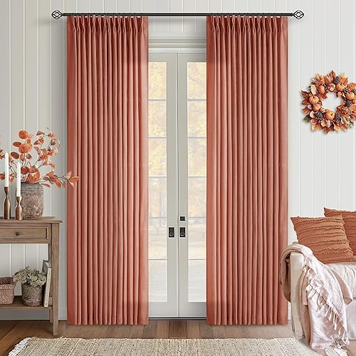 Miniatura 66 de Cortinas plisadas de lino neutro de 84 pulgadas de largo, juego de 2 paneles para sala de estar, comedor, con trabilla trasera de pliegues pinzados,