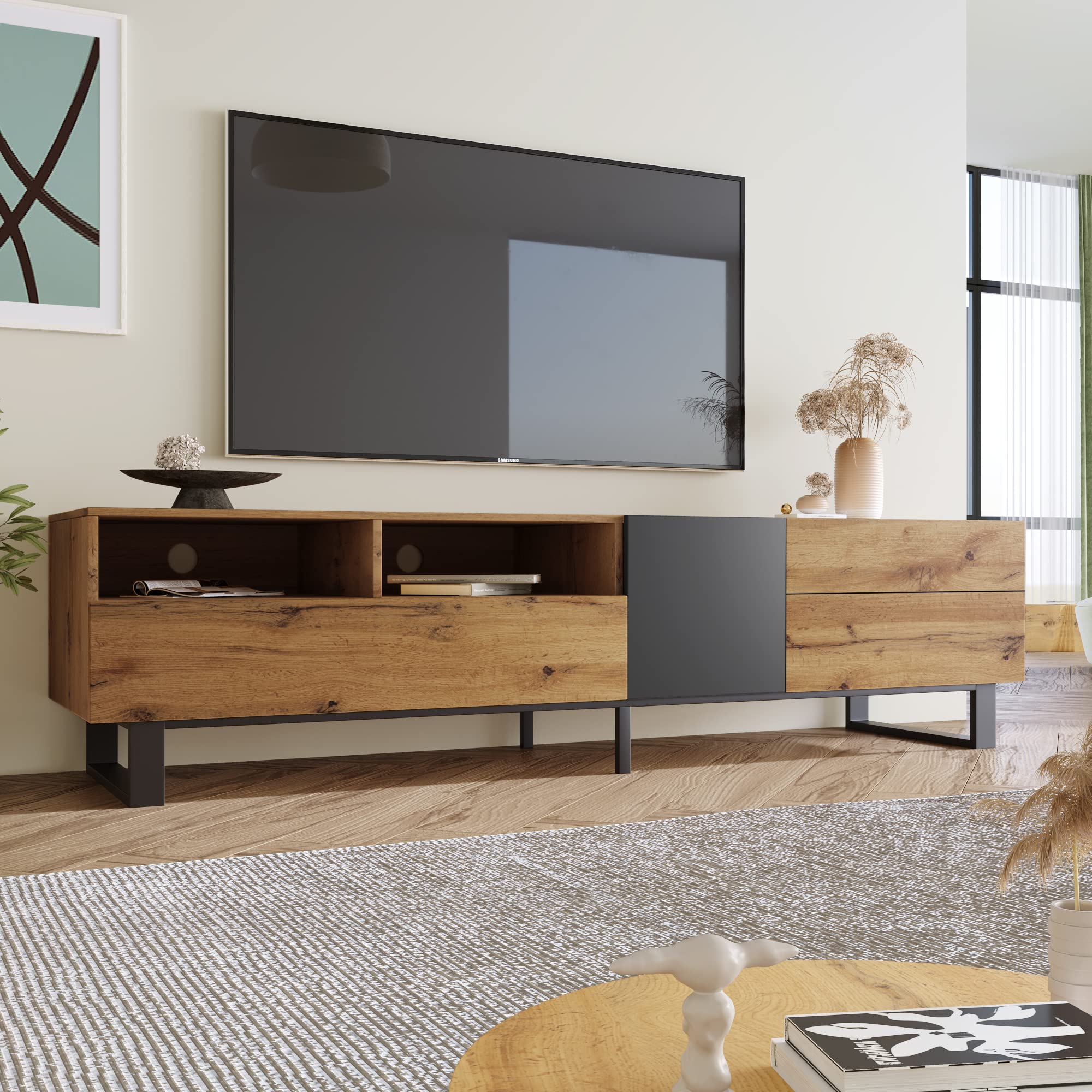 Moimhear Casa & Living, Mobili, Soggiorno, Moderno armadio TV con color blocking e venature in legno 180 cm