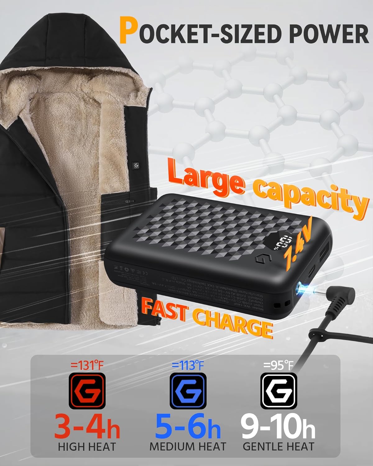 MNZZ Graphene Heated Vest for Women 7.4V Fast Charge Large Capacity Battery - Image 3