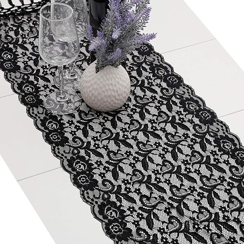 Miniatura 3 de rockcloud Camino de mesa de encaje de ganchillo con borla para decoración de banquetes de boda, decoración de mesa de fiesta de Navidad, 13 x 61