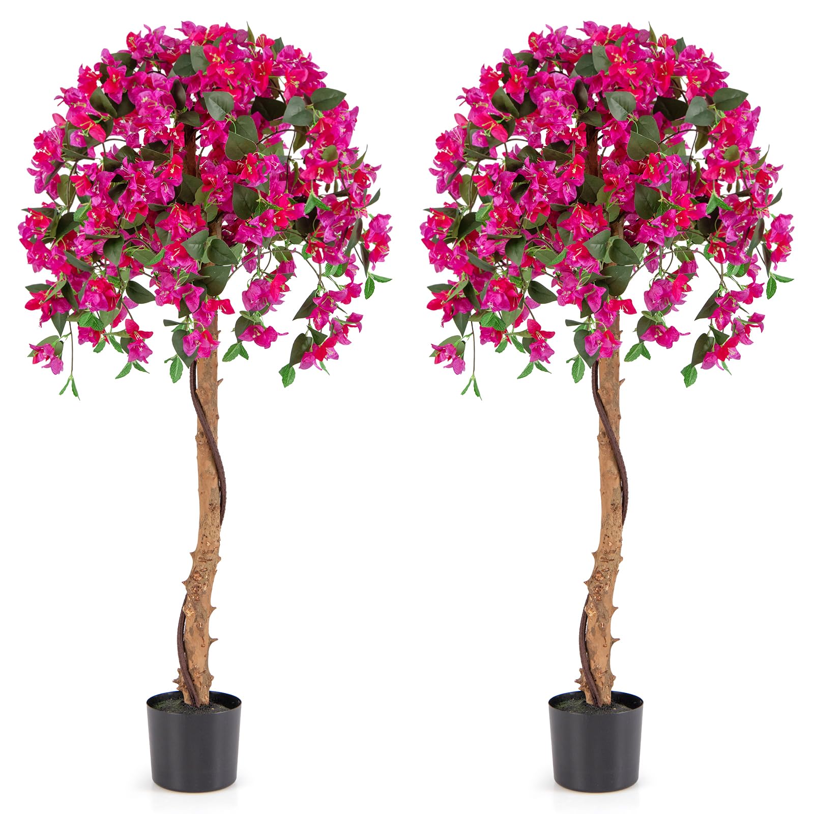 COSTWAY Árbol de Azalea Artificial de 135 cm, Planta Floral de Seda Falsa en Maceta con 576 Flores, 288 Hojas, Tronco de Madera, Césped Falso, Planta Decorativa Alta para Hogar, Oficina (2)