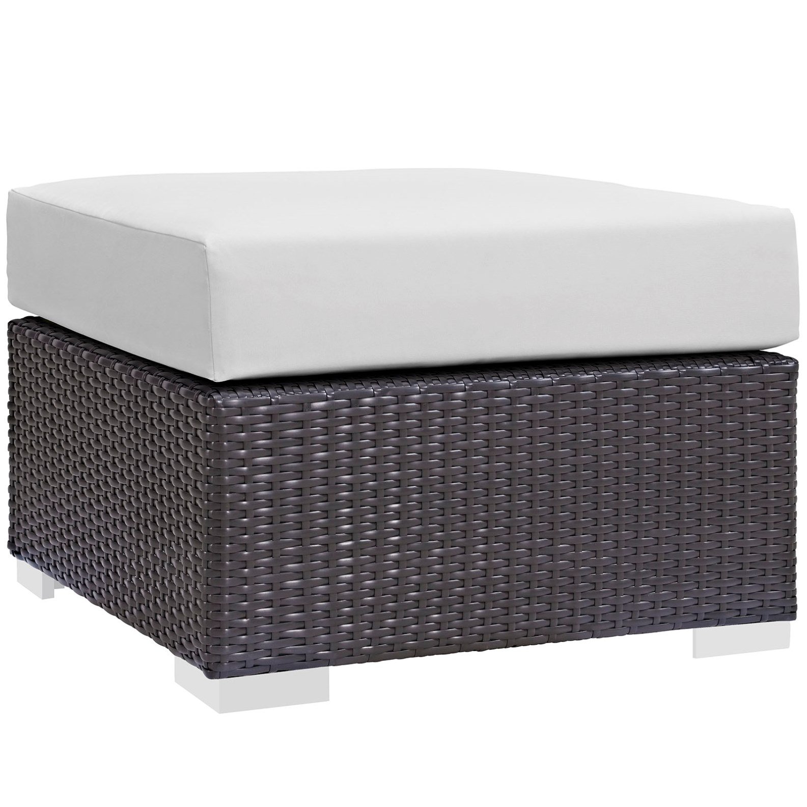 Modern Contemporary Urban Design Outdoor Patio Balcony Square Ottoman, White, Rattan