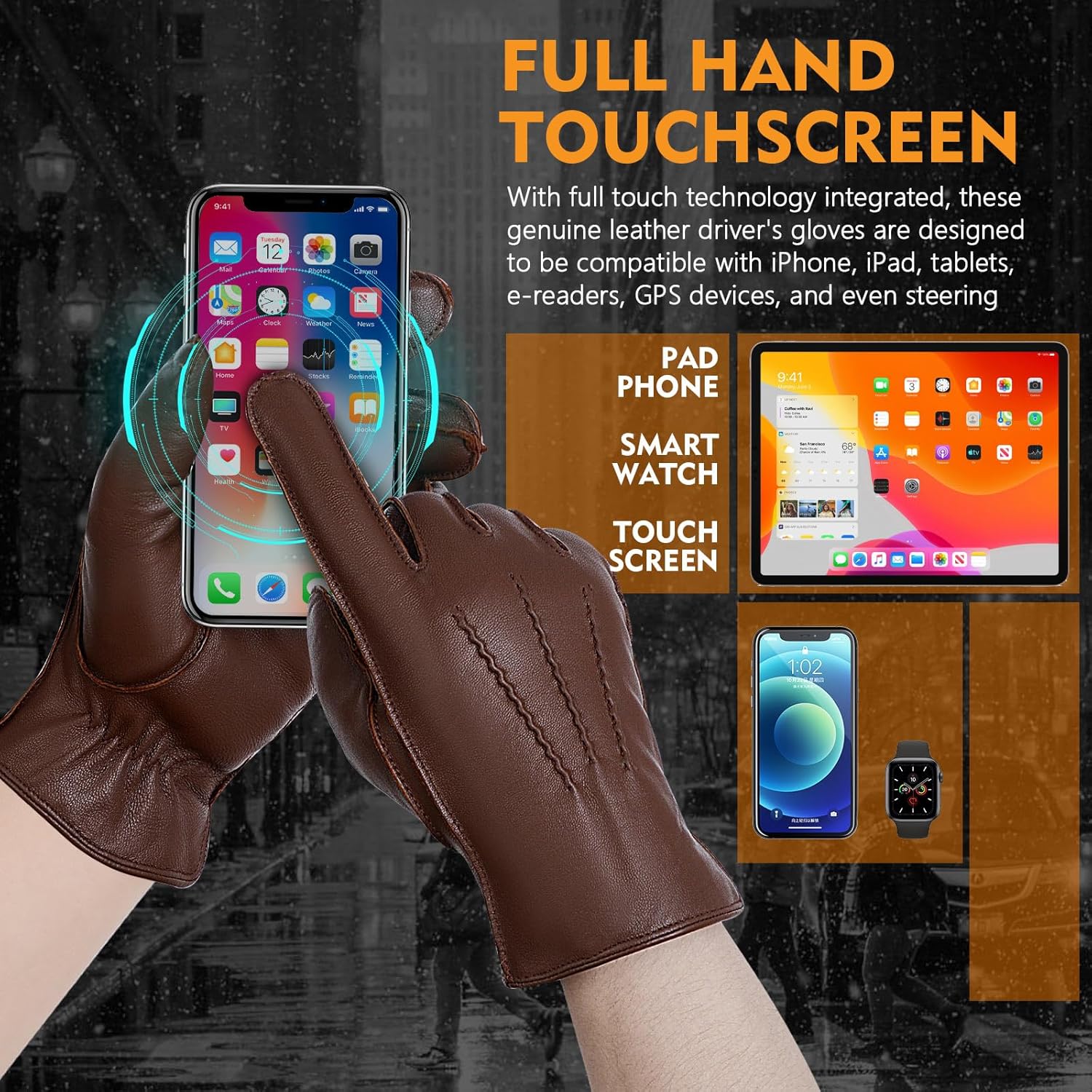 FIORETTO Men’s Chrome-Free Leather Gloves Winter – Touchscreen Driving Gloves with Warm Wool Lining M24001 - Image 5