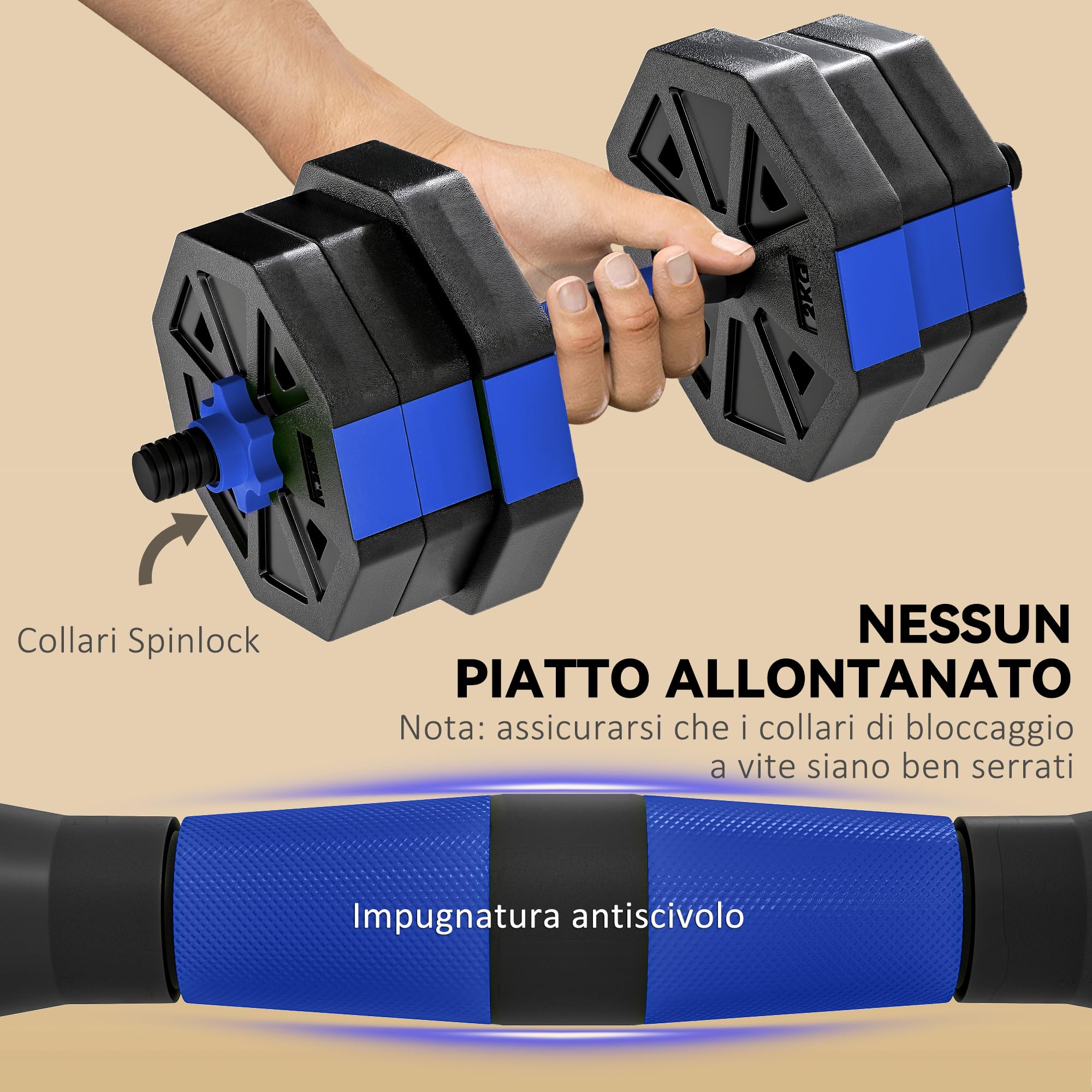 SPORTNOW Set Pesi da Palestra 6 in 1 da 20kg Totali in Plastica e Sabbia, Set Manubri Regolabili Utilizzabile come Kettlebell, Manubri, Bilanciere e Supporto per Flessioni, Allenamento a Casa