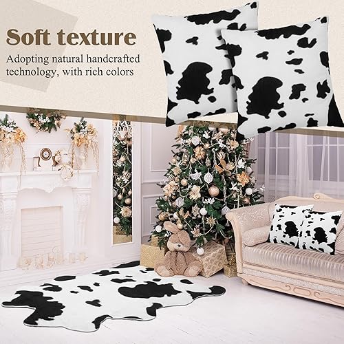 Miniatura 6 de Amylove Alfombra de piel de vaca y 2 fundas de almohada de vaca, duraderas y de gran tamaño, con estampado de piel de vaca, almohadas con estampado