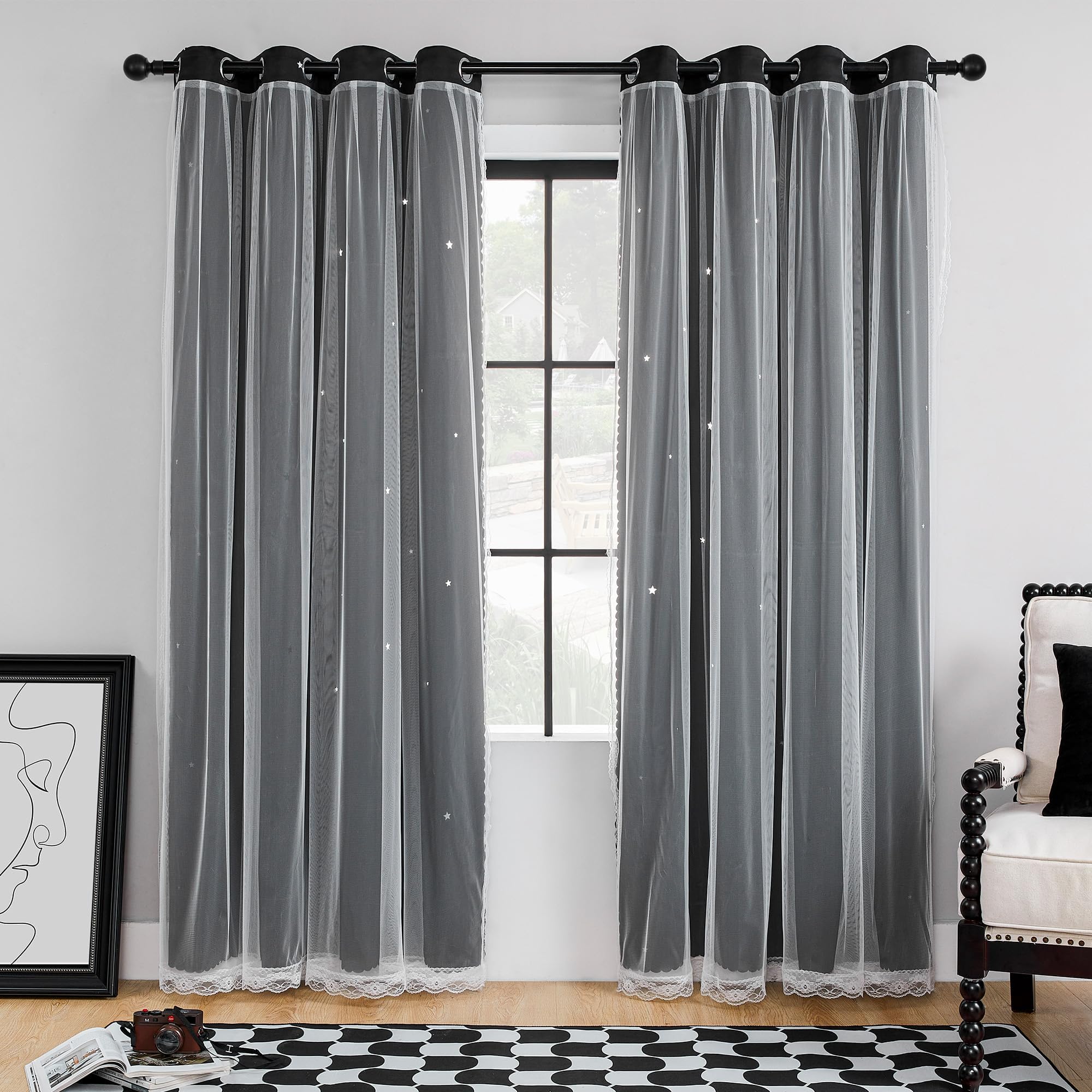 XiDi Blackout Drapes for Bedroom Windows, Unicorn Curtains for Kids Room, 72 in Long x 34 in Wide, 1 Panel Black