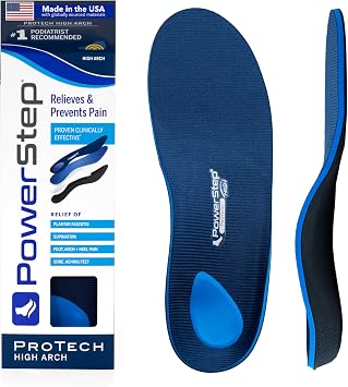 PowerStep ProTech Full Length High Orthotic Insoles - Medical Grade High Arch Support Inserts for Plantar Fasciitis Relief- Made in USA - Maximum Cushioning for Supination M 8-8.5 W 10-10.5
