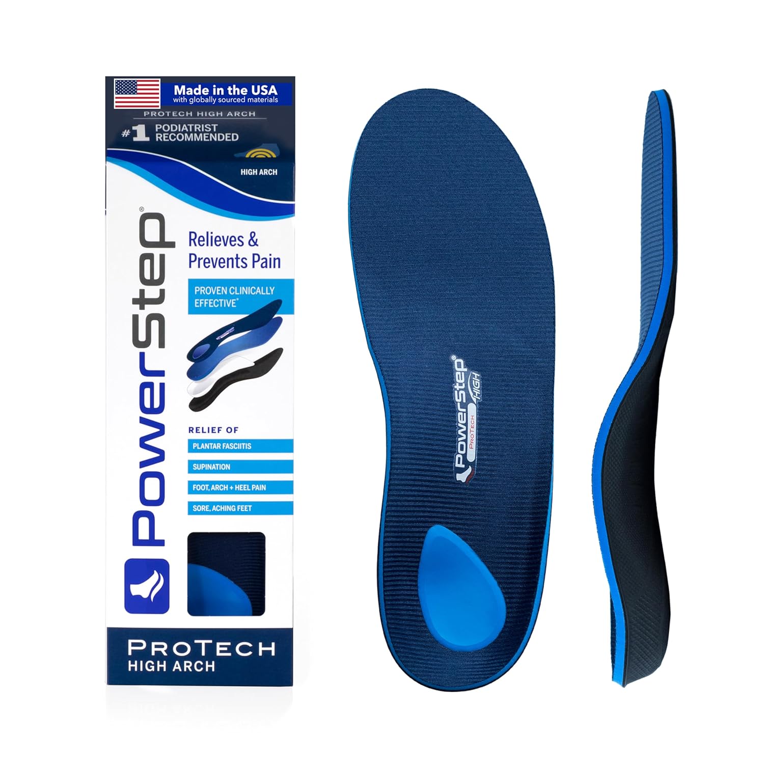 PowerStep ProTech Full Length High Orthotic Insoles - Medical Grade High Arch Support Inserts for Plantar Fasciitis Relief-